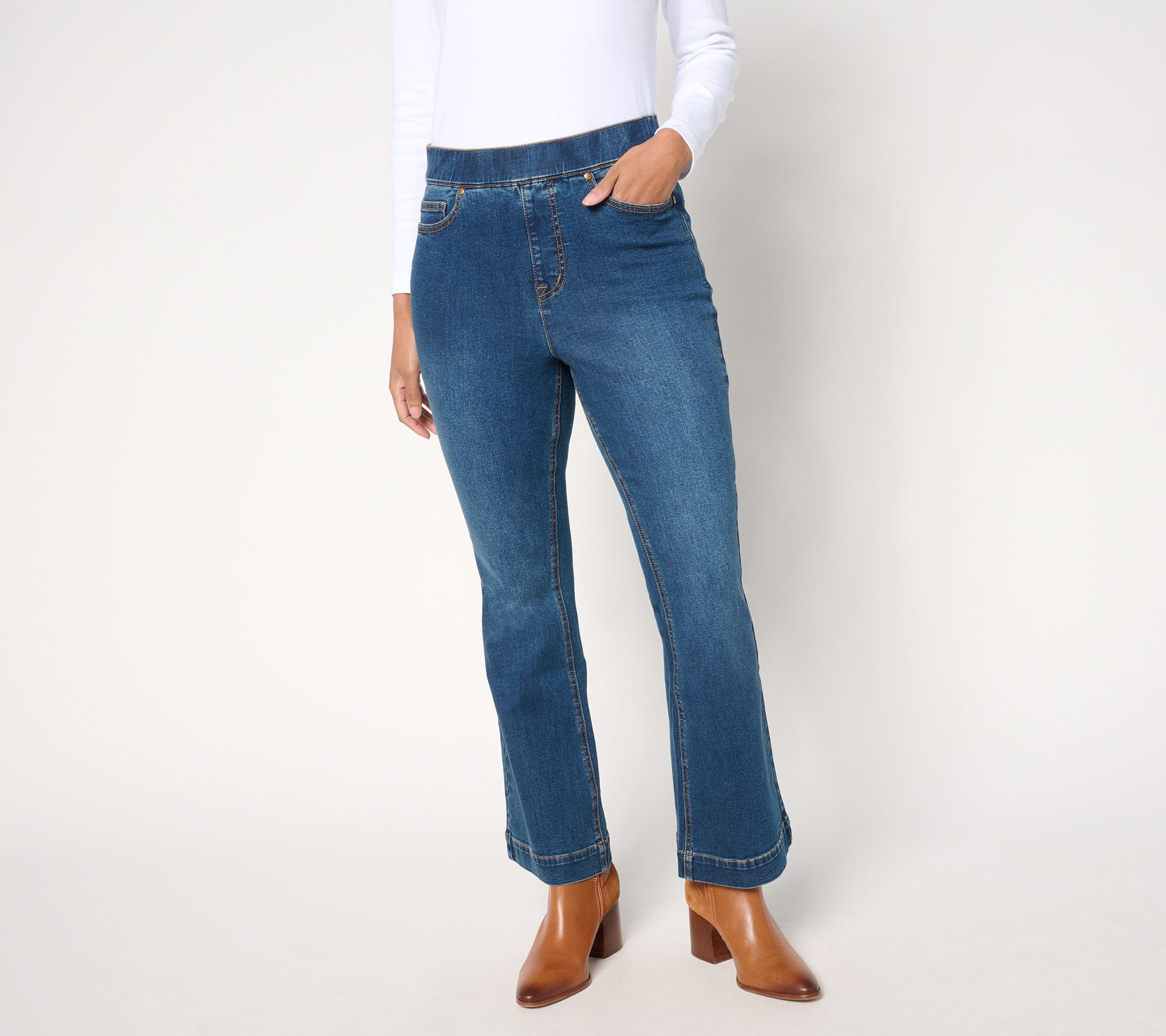 Isaac Mizrahi Live! Petite True Denim Indigo Pull On Bootcut Jeans