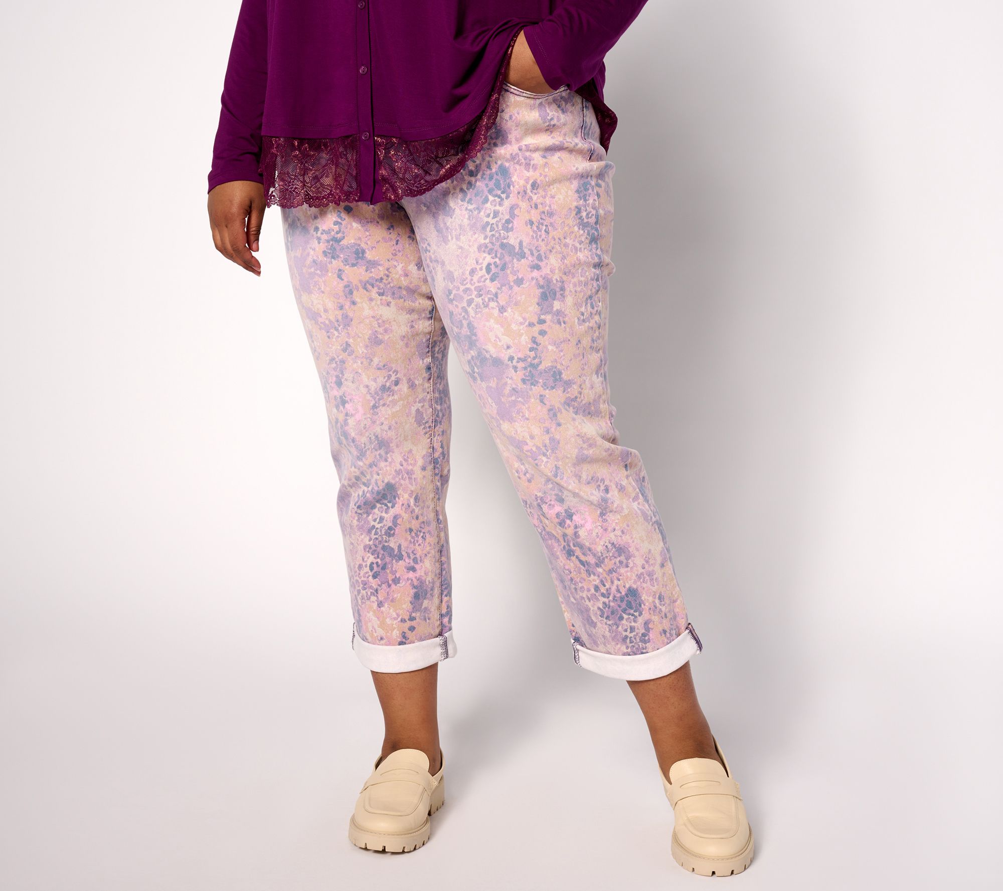 "As Is" LOGO by Lori Goldstein Petite Printed Boyfriend Jeans