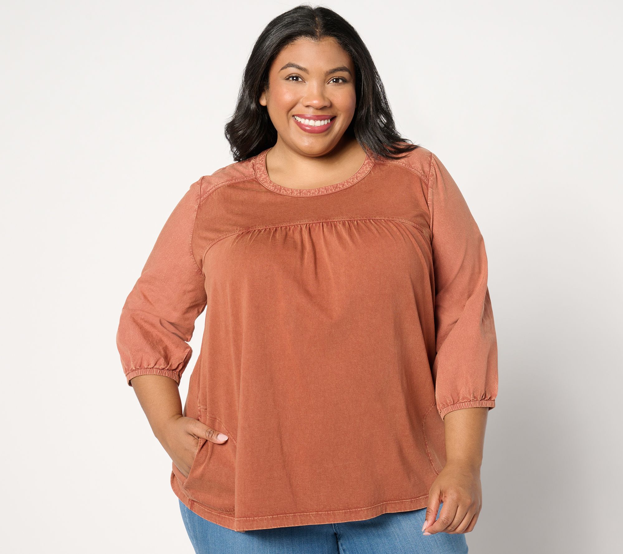 LOGO by Lori Goldstein 3/4-Sleeve Crewneck Sun Faded Blouse