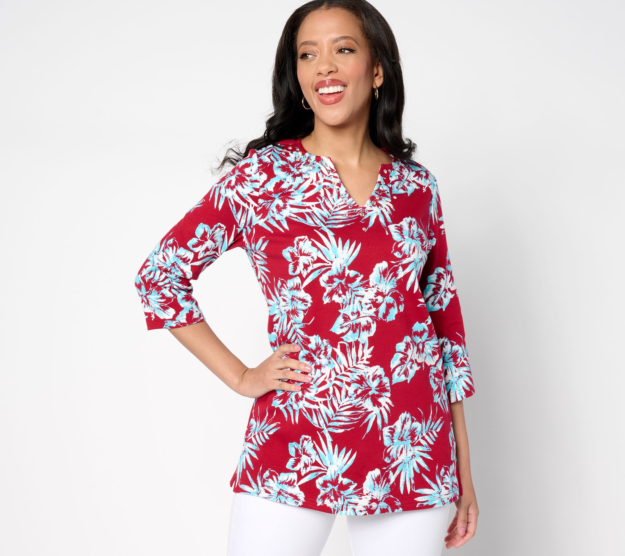 "As Is" Quacker Factory Sparkle and Shine Tropical Bliss Tunic Top