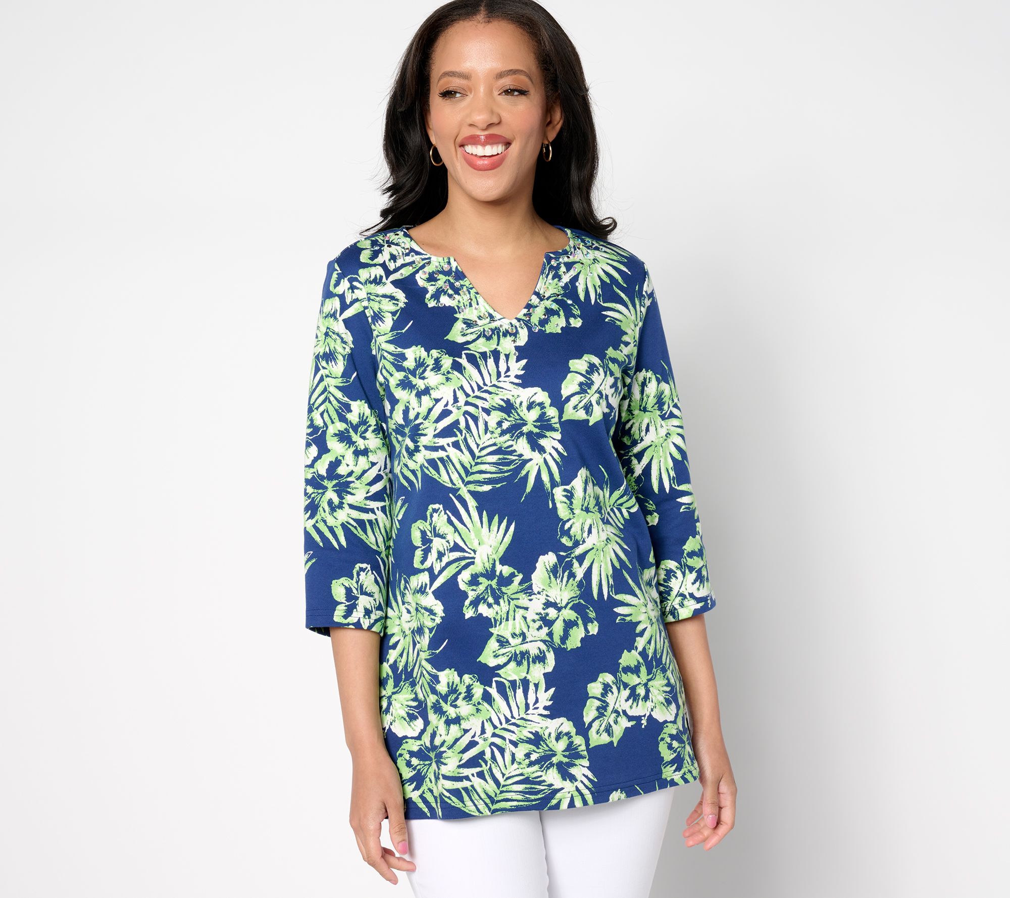 "As Is" Quacker Factory Sparkle and Shine Tropical Bliss Tunic Top