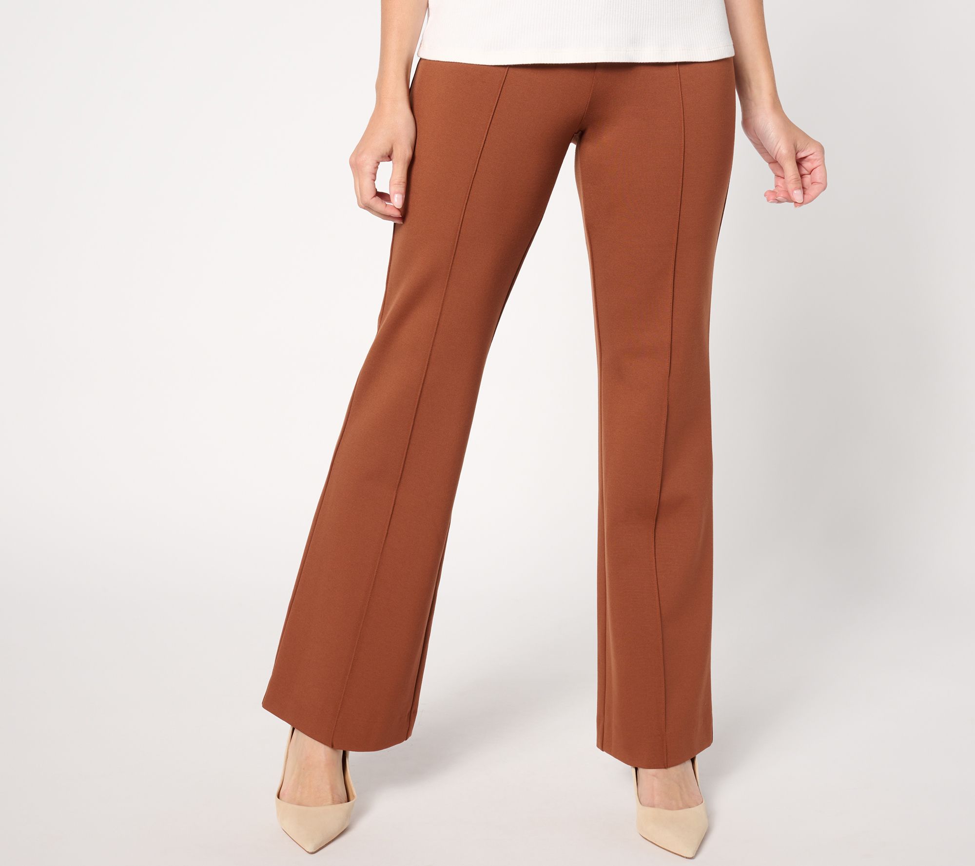 Susan Graver Petite Smart Ponte 350 High Waist Boot-Cut Pull-On Pants