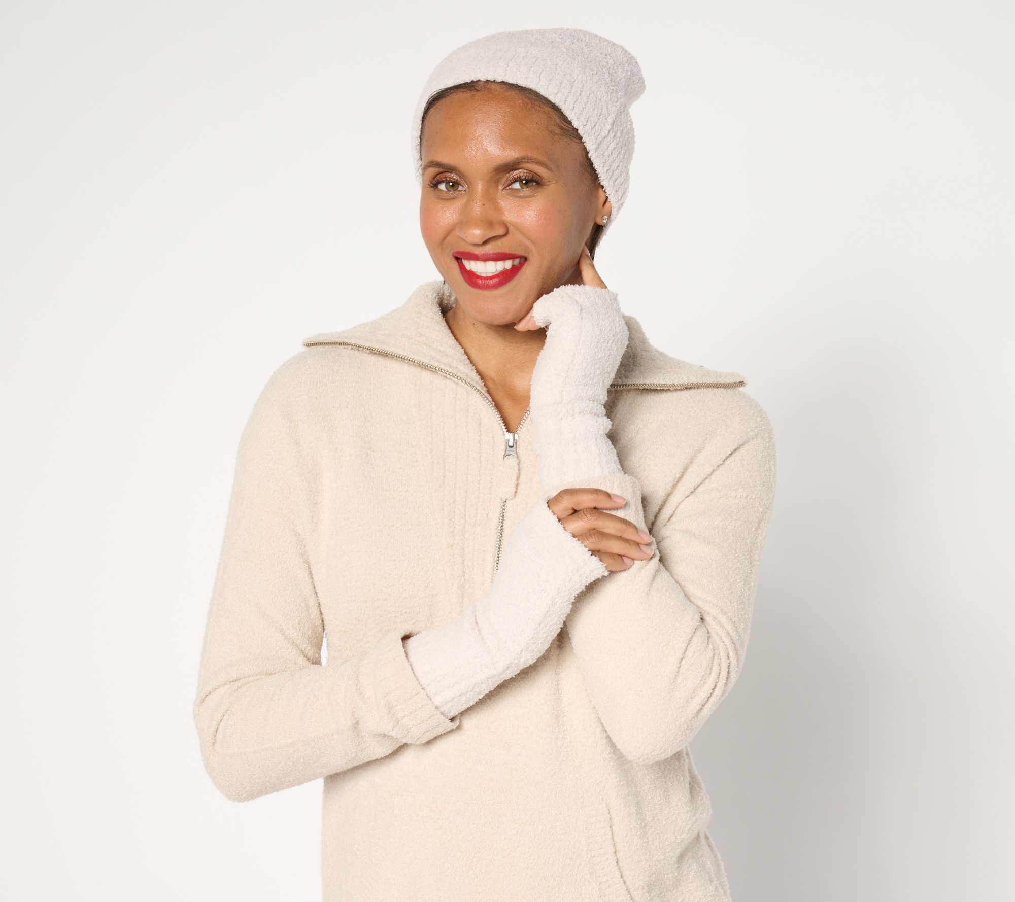 Barefoot Dreams CozyChic Beanie and Fingerless Gloves Set