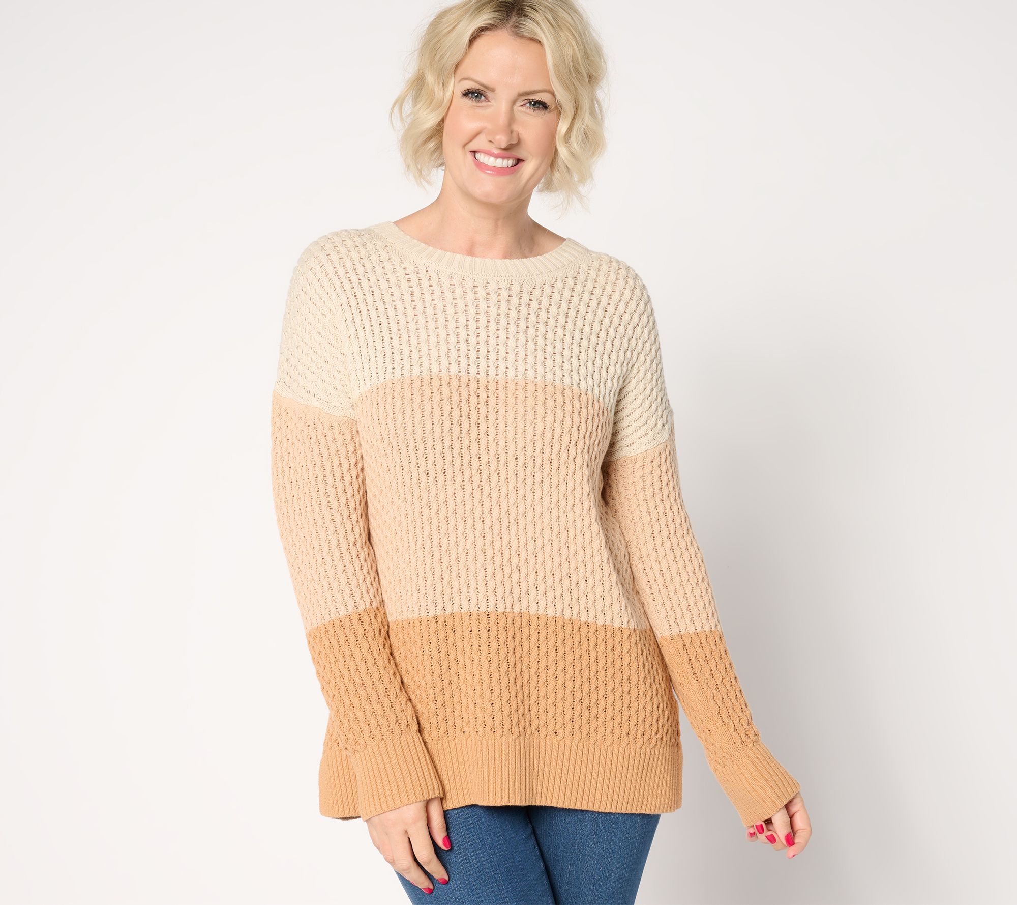 Belle by Kim Gravel Honeycomb Stitch Color Block Sweater