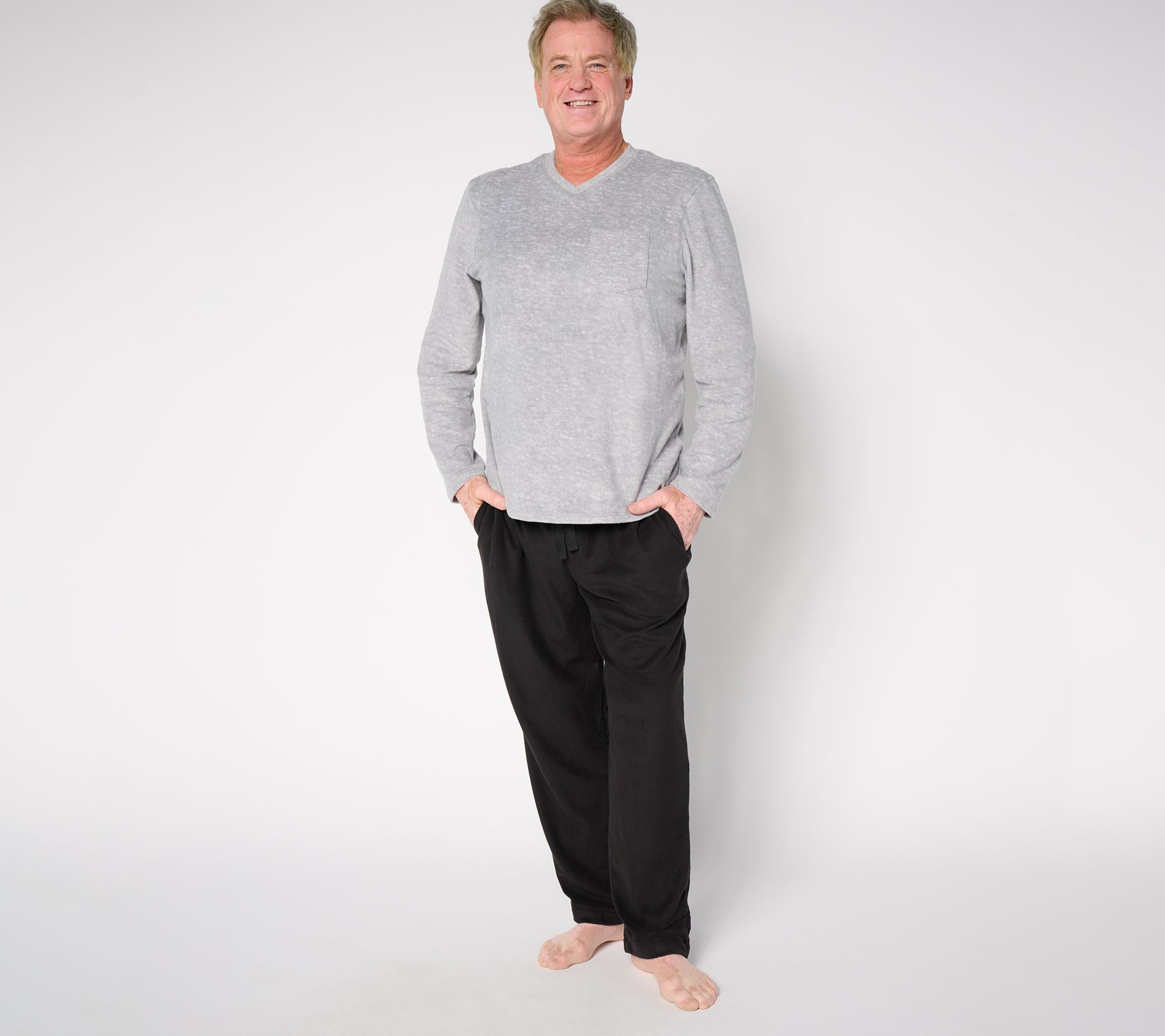 Cuddl Duds Men's Fleece with Stretch V-Neck & Pant Pajama Set