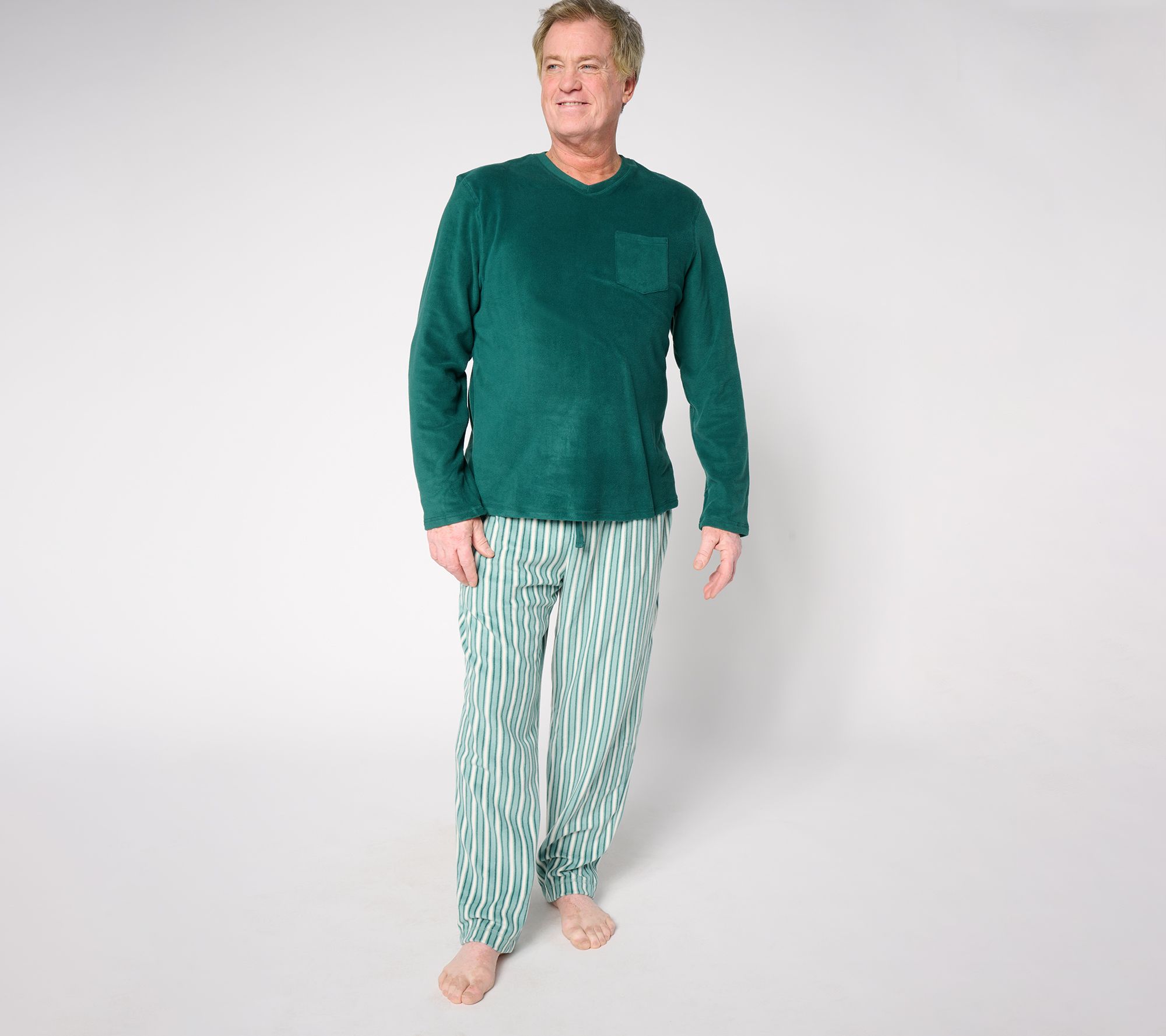 Cuddl Duds Men's Fleece with Stretch V-Neck & Pant Pajama Set