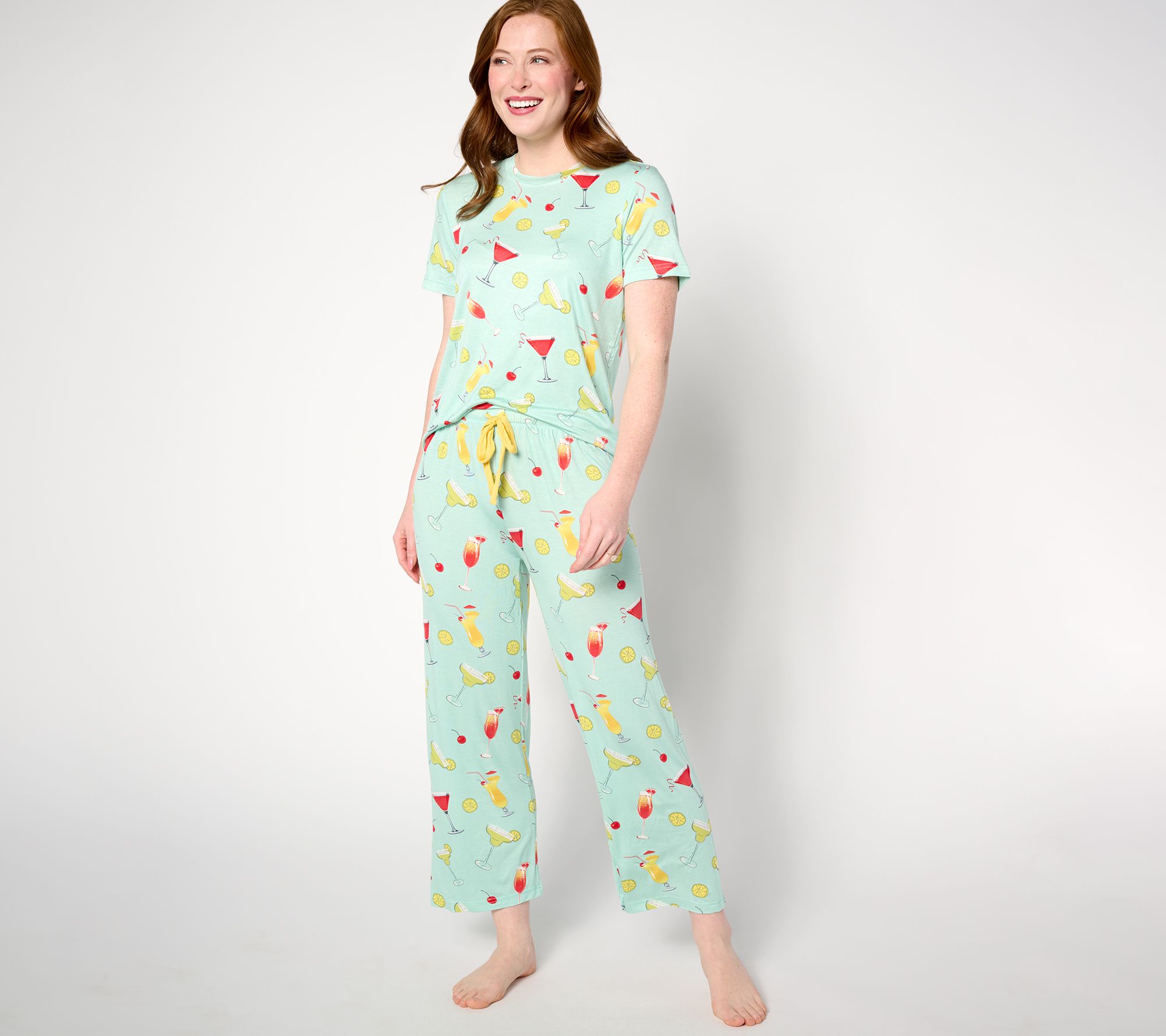"As Is" P.J. Salvage x Cozy Zoe Jersey Printed Cropped Pajama Set
