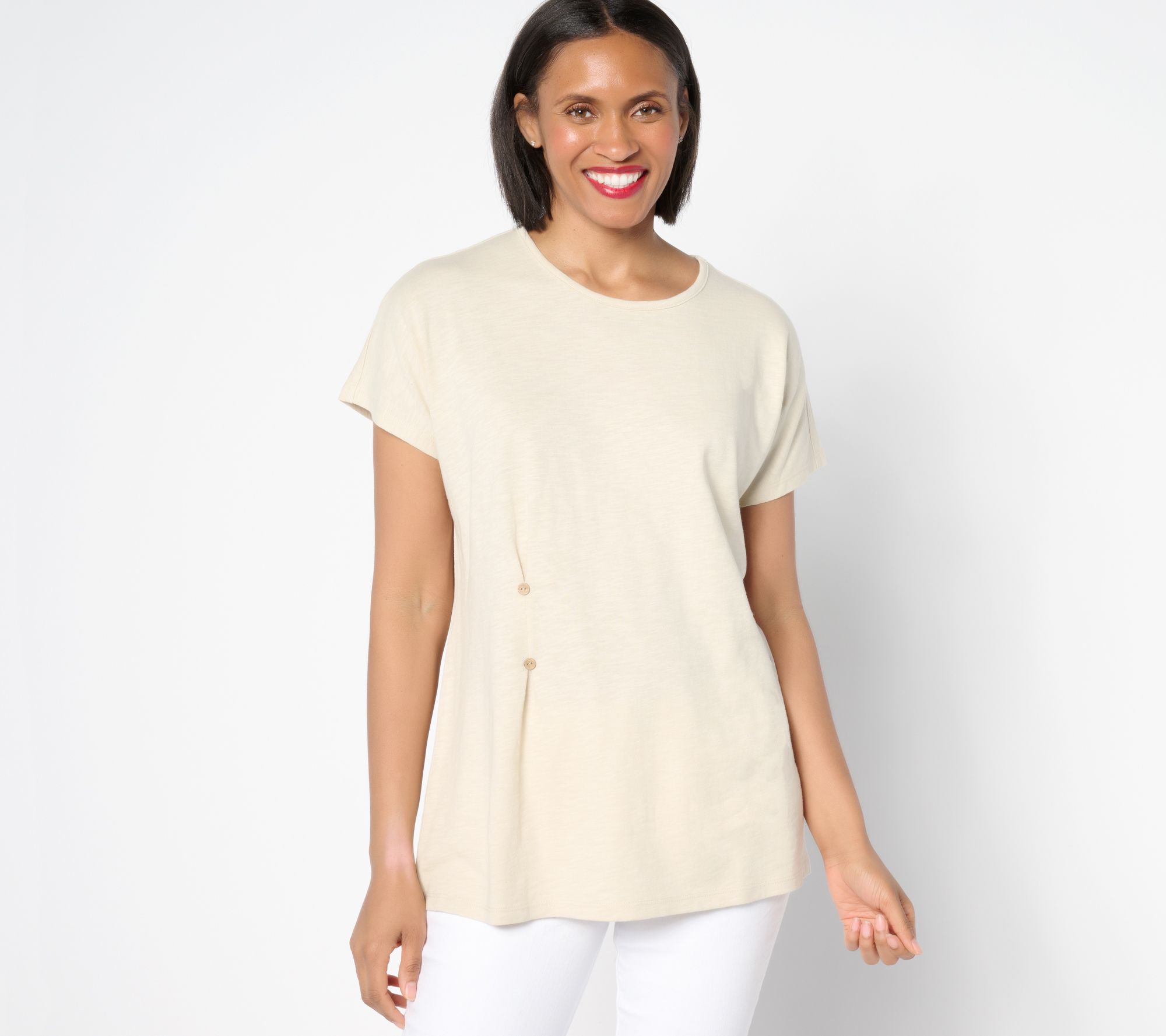 "As Is" Denim & Co. Regular Linen Blend Dolman Sleeve Tunic