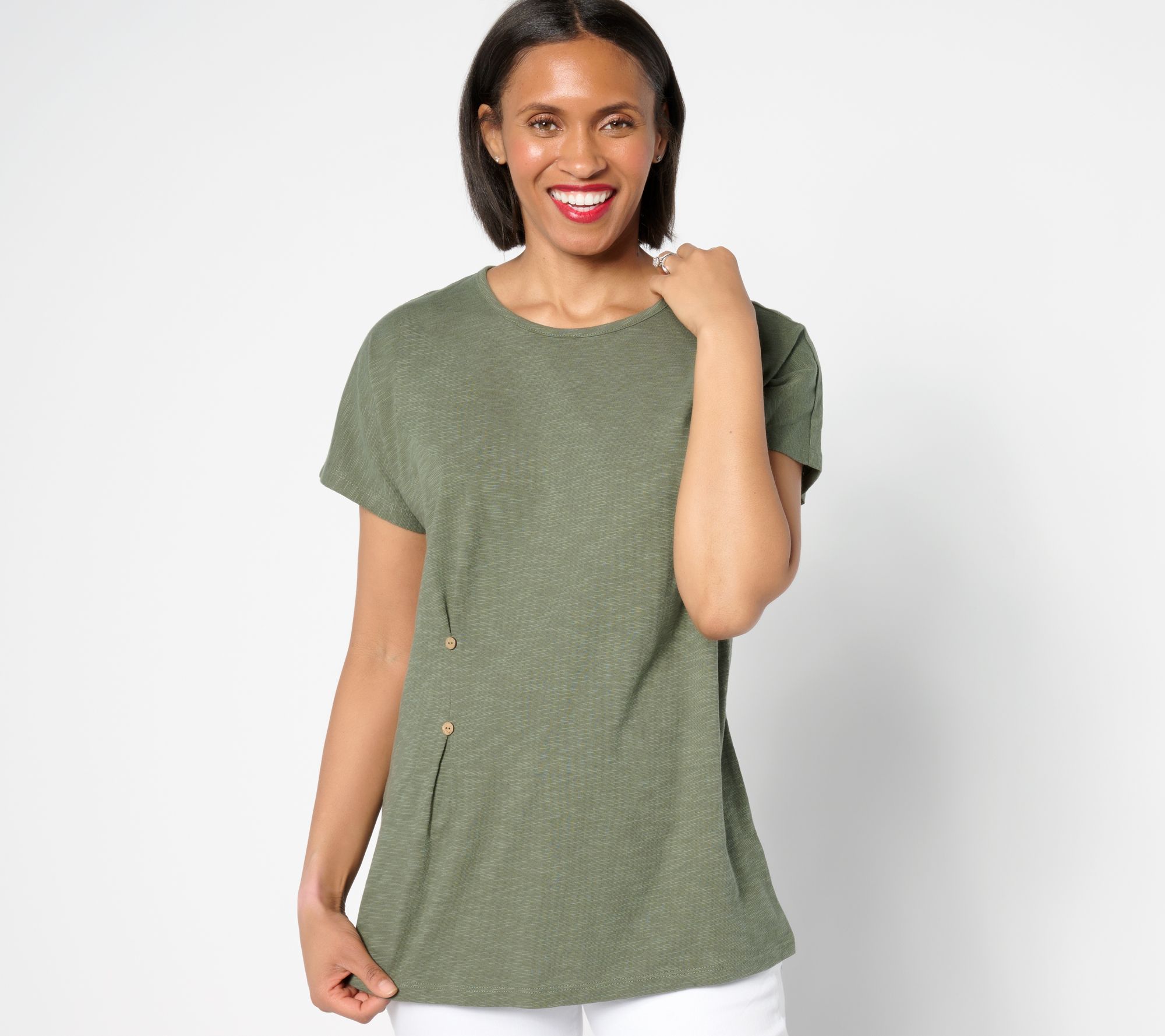 "As Is" Denim & Co. Regular Linen Blend Dolman Sleeve Tunic