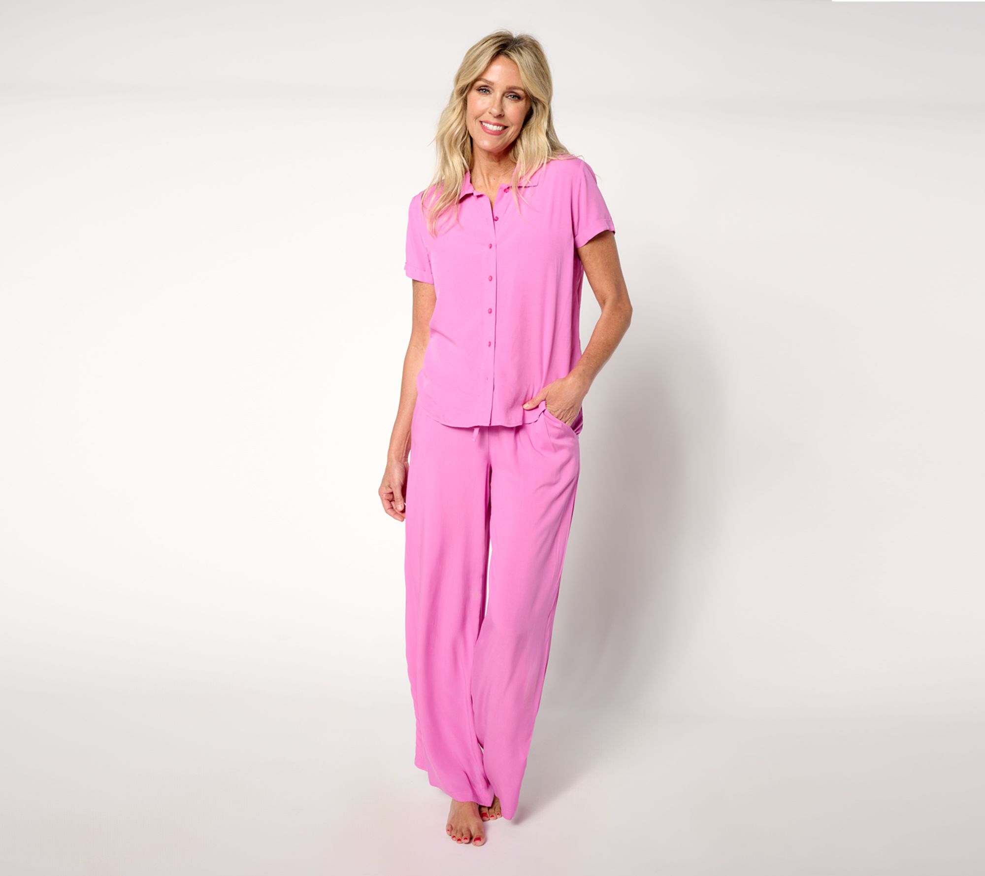 "As Is" MUK LUKS Bed to Beach Short Sleeve and Pant Lounge Set