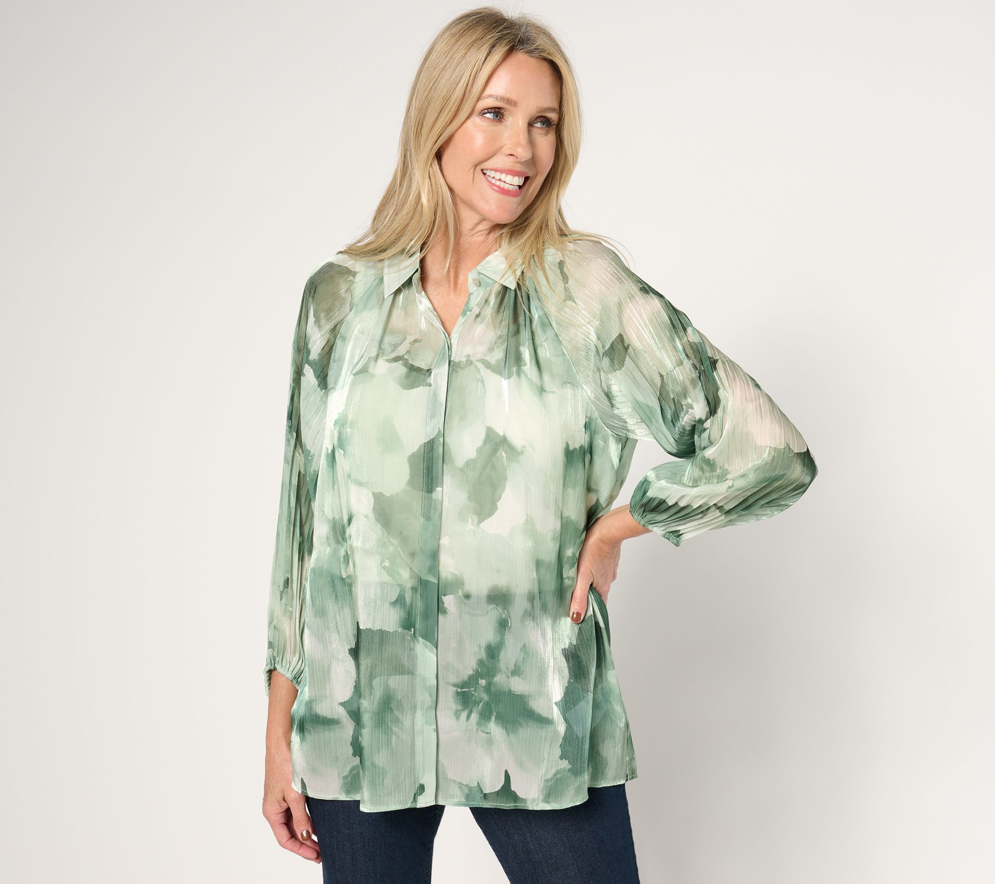 Susan Graver Occasions Printed Sheer Woven Tunic - QVC.com