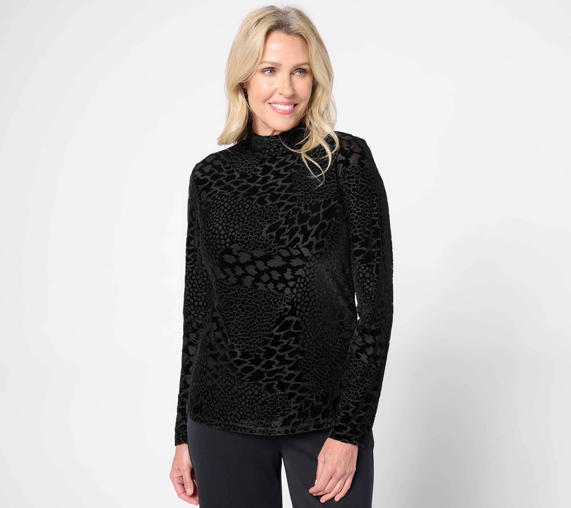 Dennis Basso Velvet Burnout Mock Neck Top