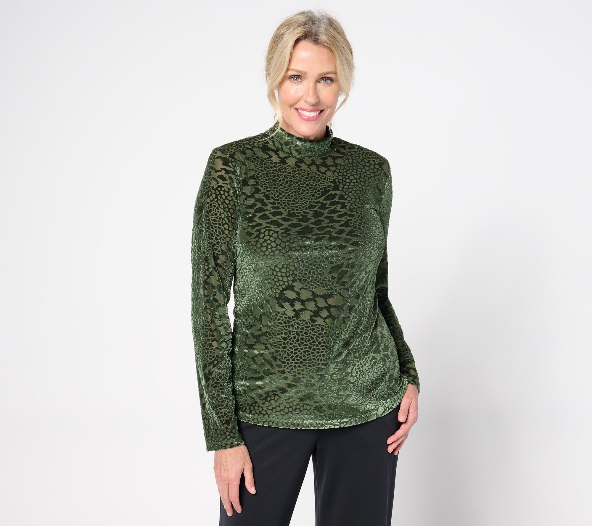 Dennis Basso Velvet Burnout Mock Neck Top