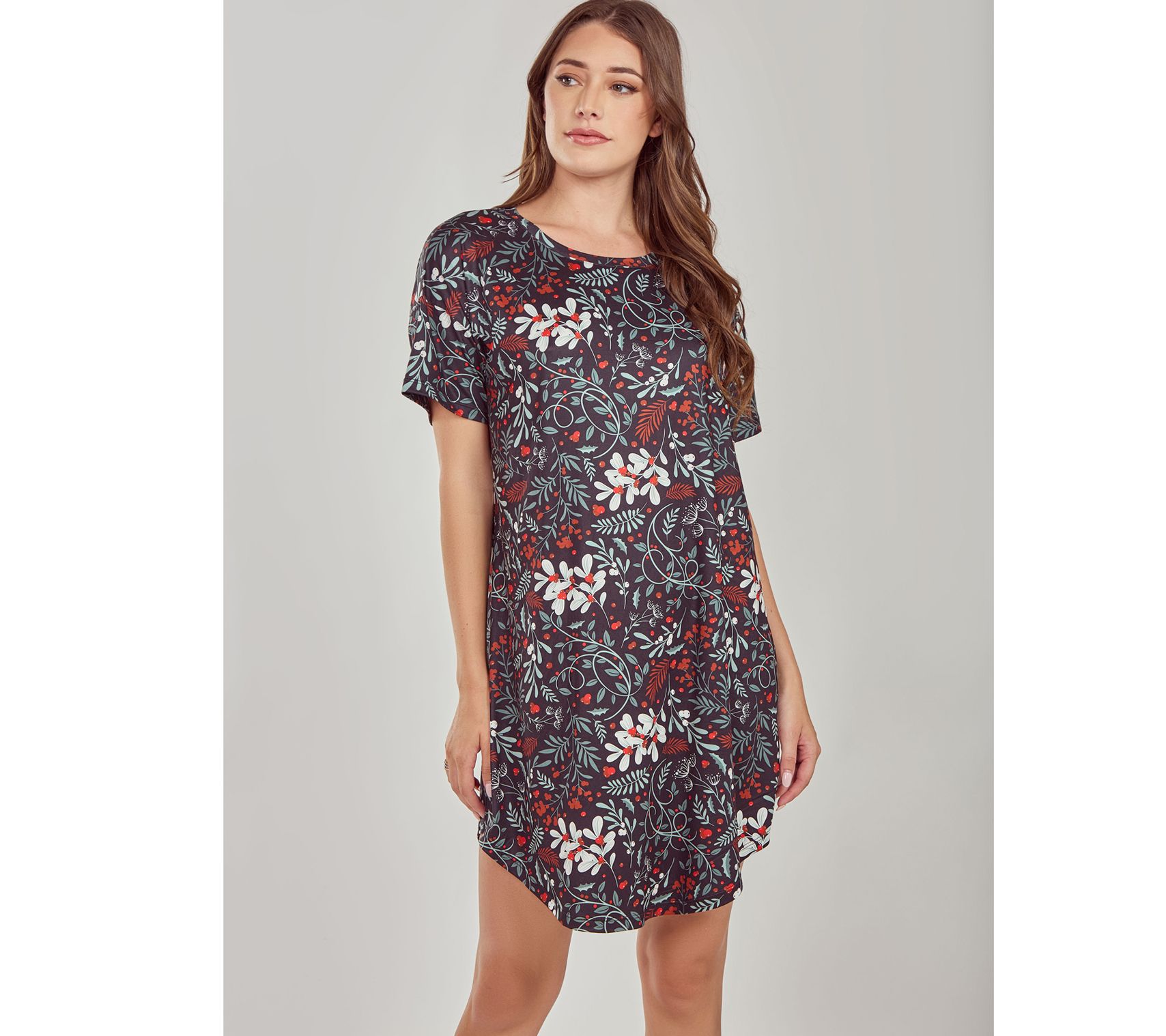 iCollection Floral Knit Short Sleeve Lounge Dress