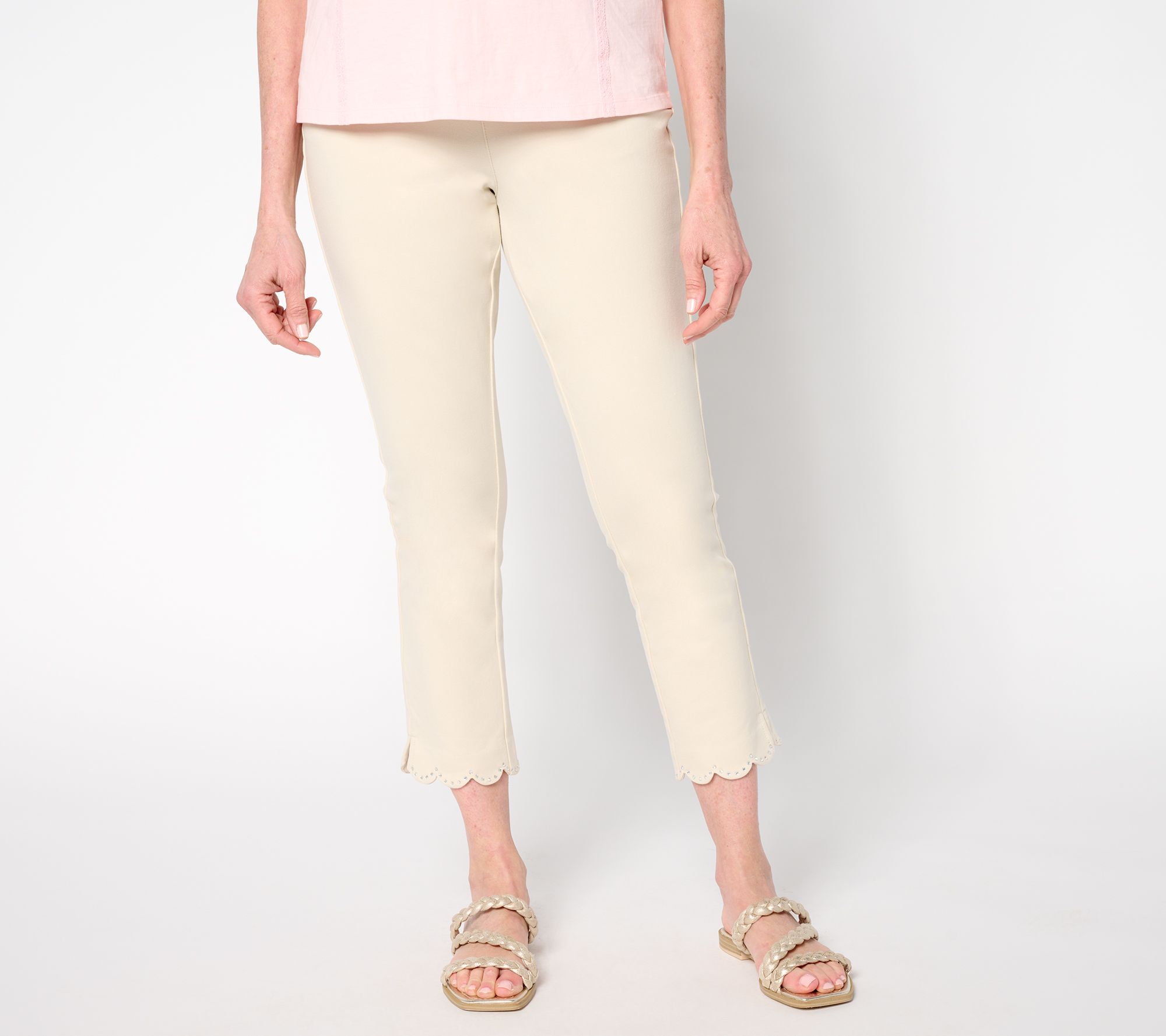 Quacker Factory DreamJeannes Short Sparkle Scalloped Cropped Pant