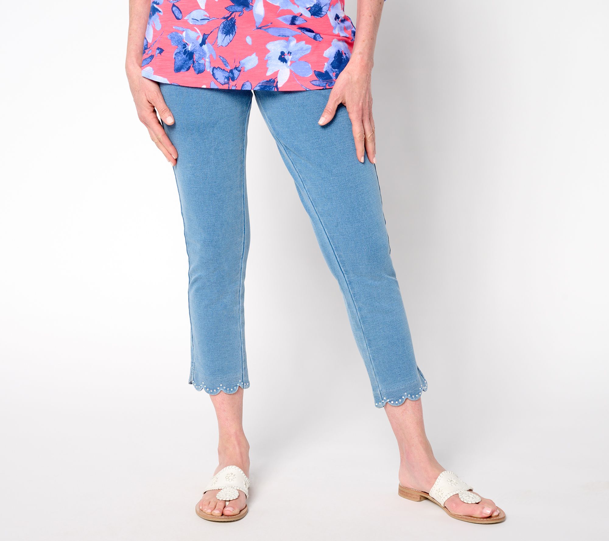 Quacker Factory DreamJeannes Short Sparkle Scalloped Cropped Pant