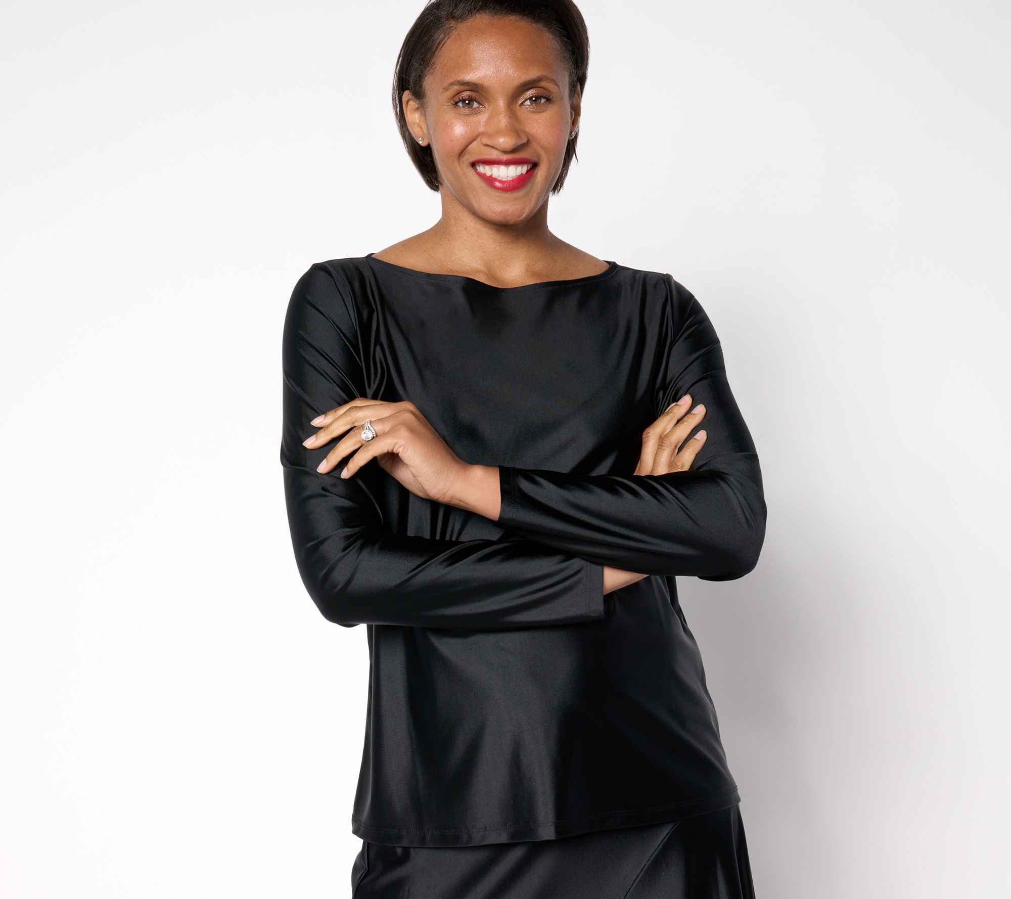"As Is" Attitudes by Renee Fluid Satin Boat Neck Top