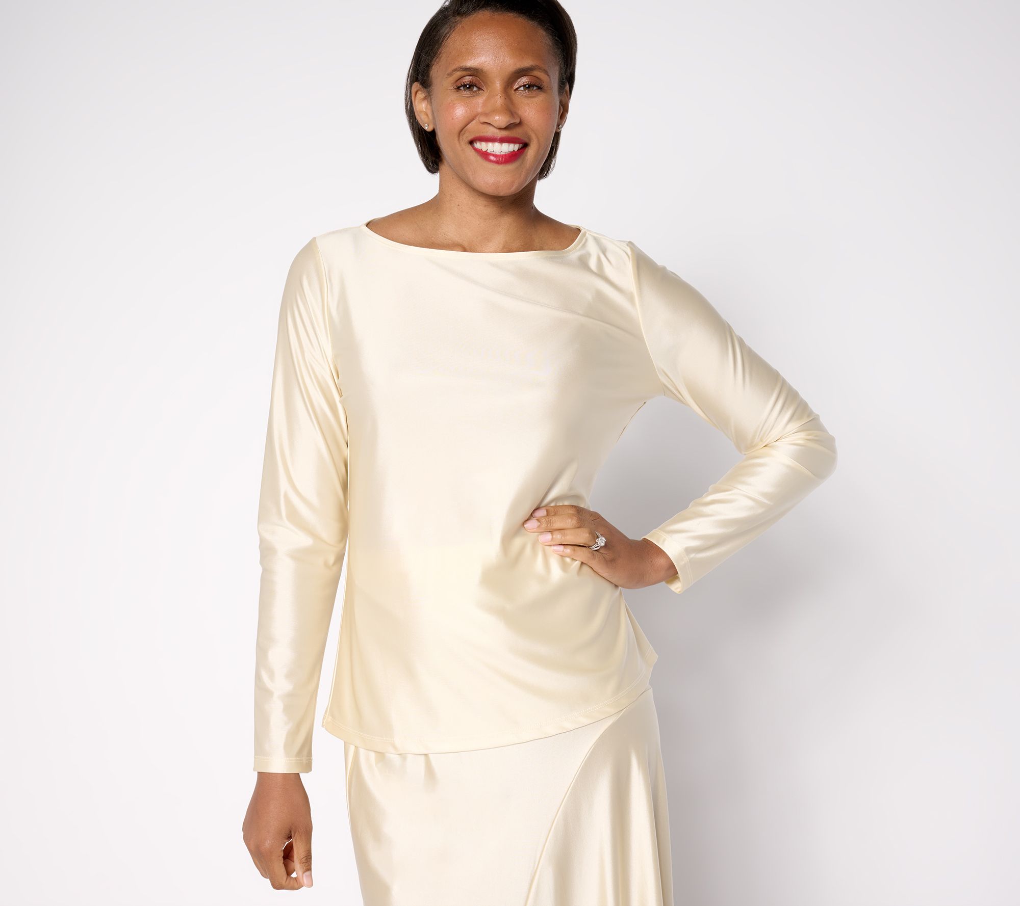 "As Is" Attitudes by Renee Fluid Satin Boat Neck Top