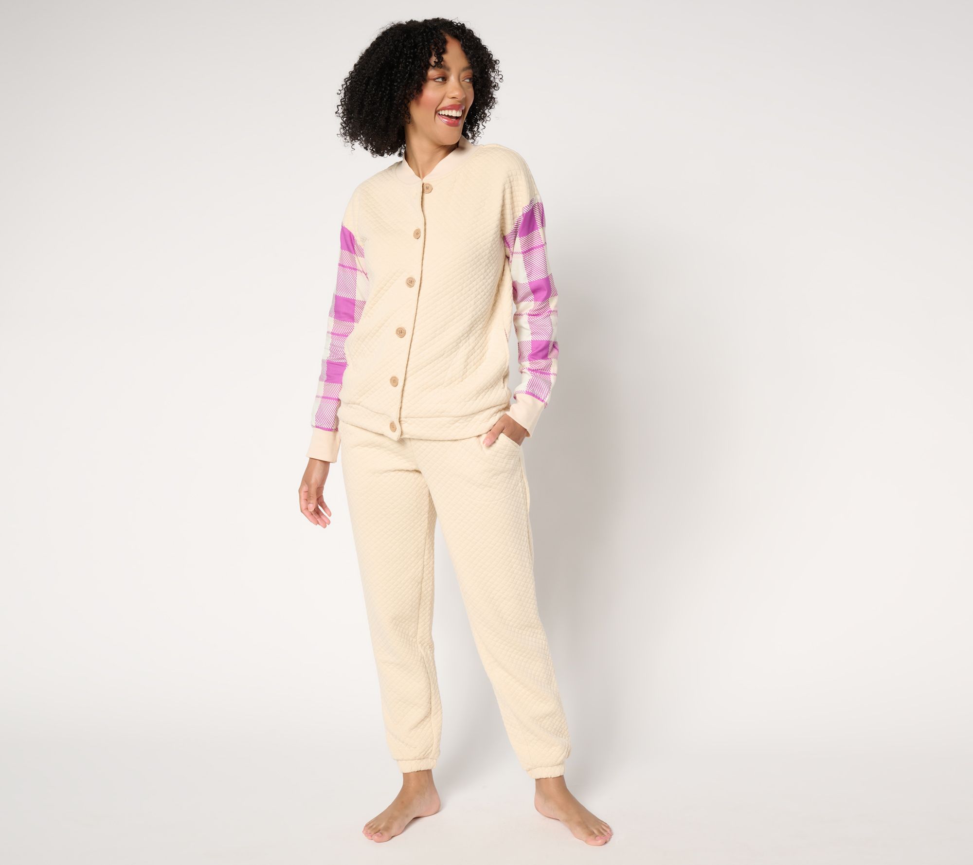 "As Is" MUK LUKS Quilted Knit Bomber Jacket & Jogger Lounge Set