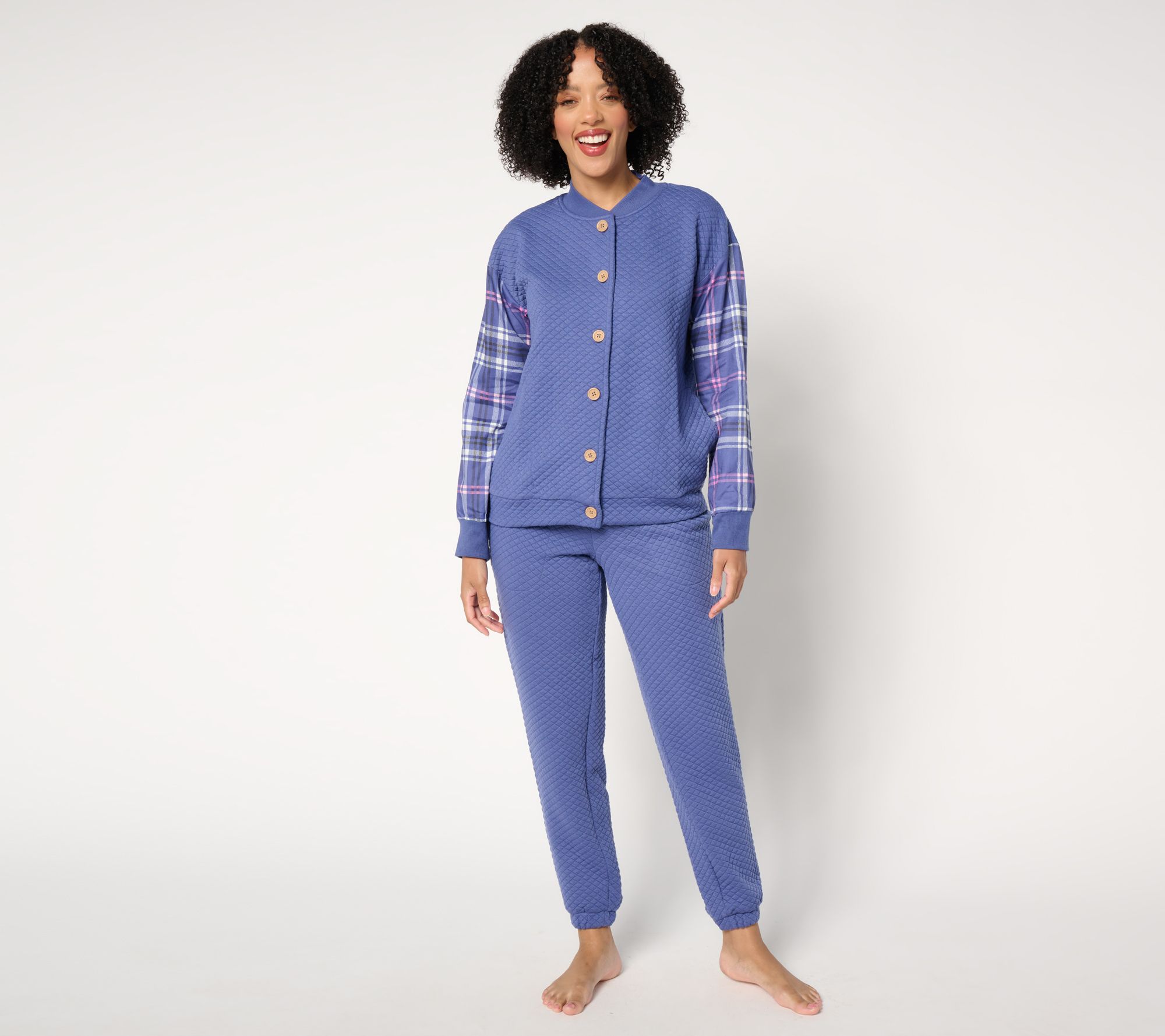 "As Is" MUK LUKS Quilted Knit Bomber Jacket & Jogger Lounge Set