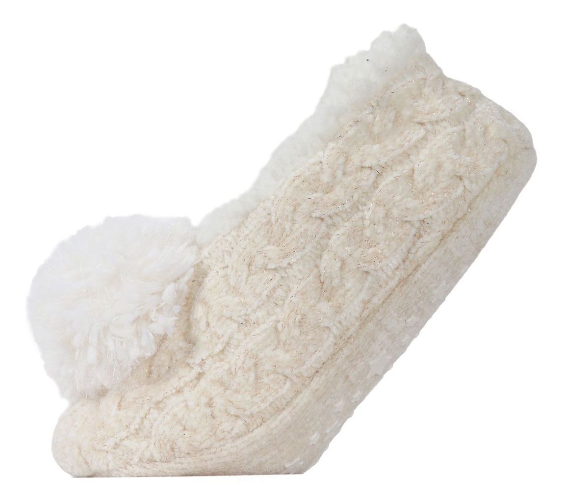 MeMoi Women's Plush Pom-Pom Chenille Cable KnitSlippers