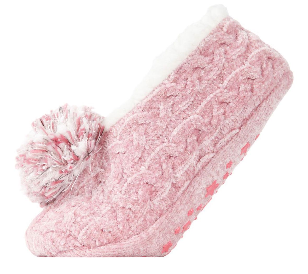 MeMoi Women's Plush Pom-Pom Chenille Cable KnitSlippers