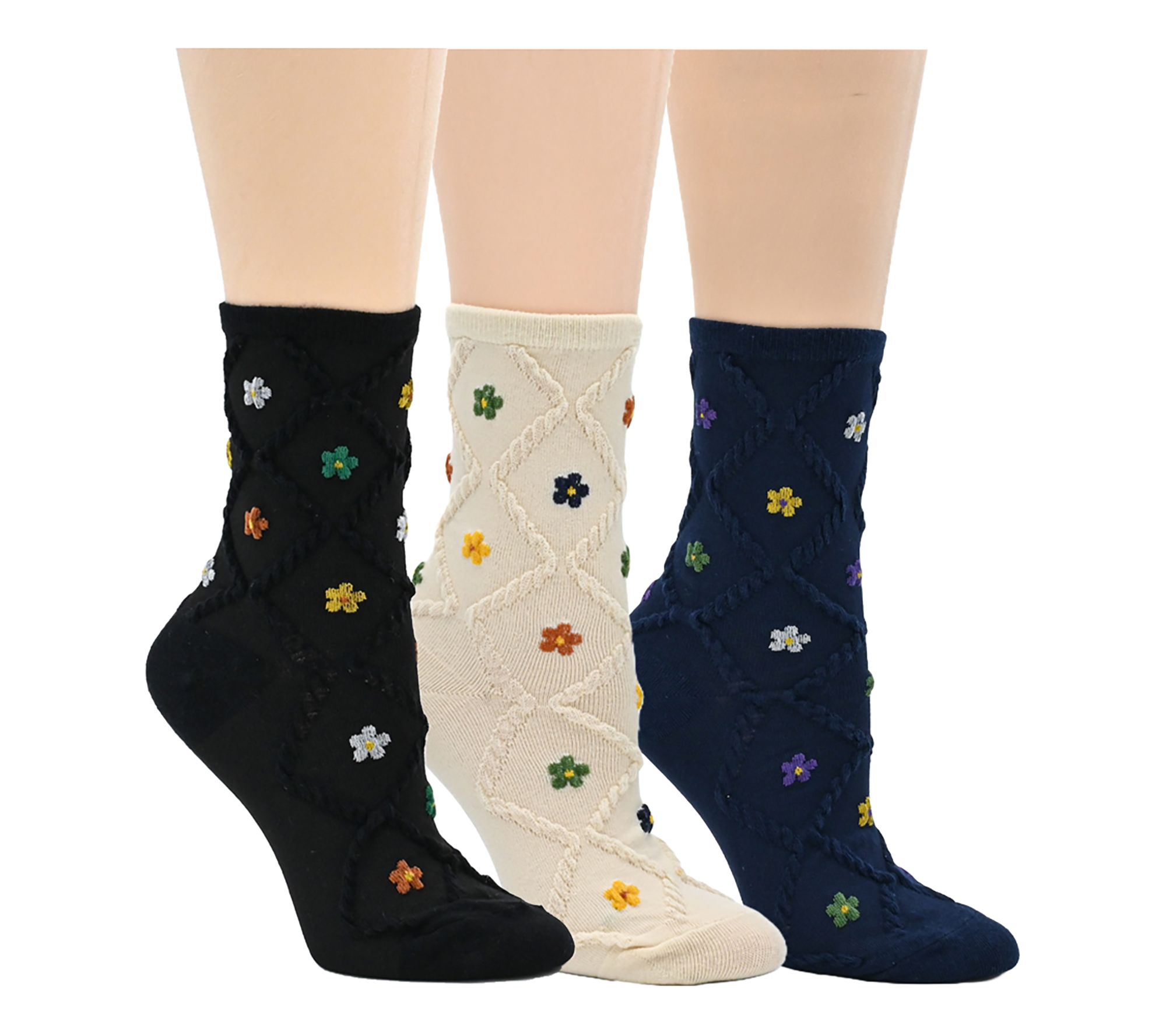 Envy Legwear Set of 3 Cotton Blend Fashion CrewSocks