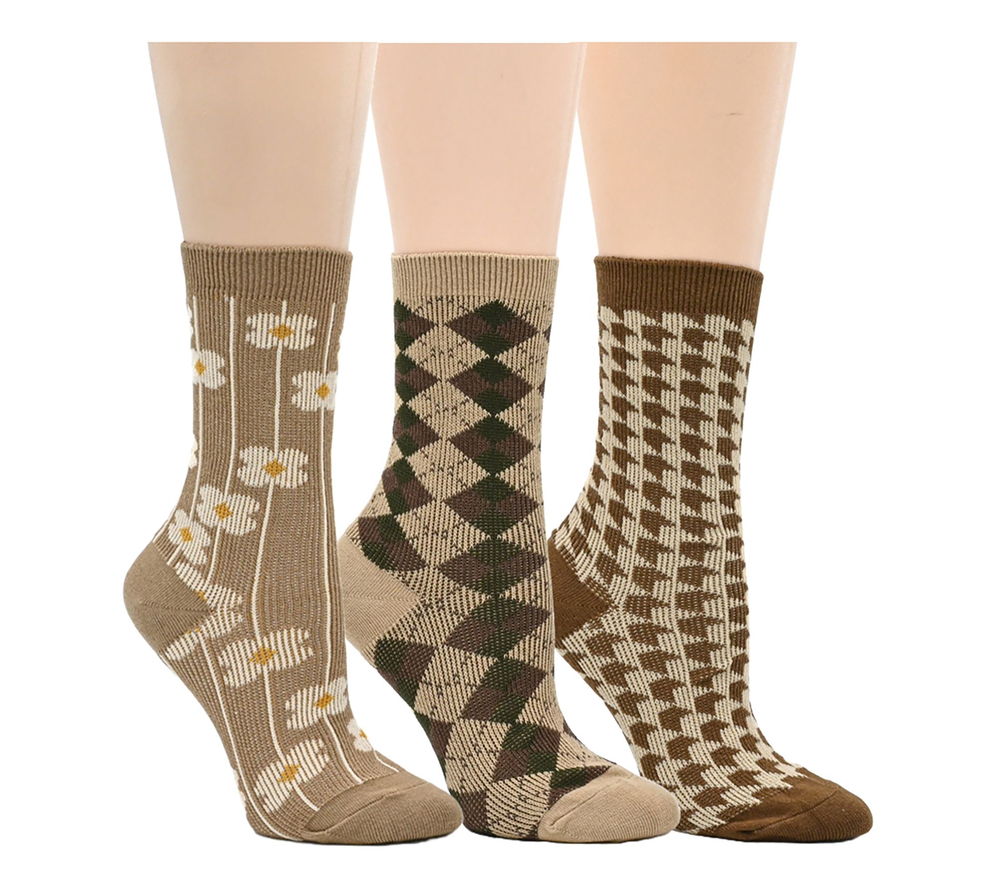 Envy Legwear Set of 3 Cotton Blend Fashion CrewSocks