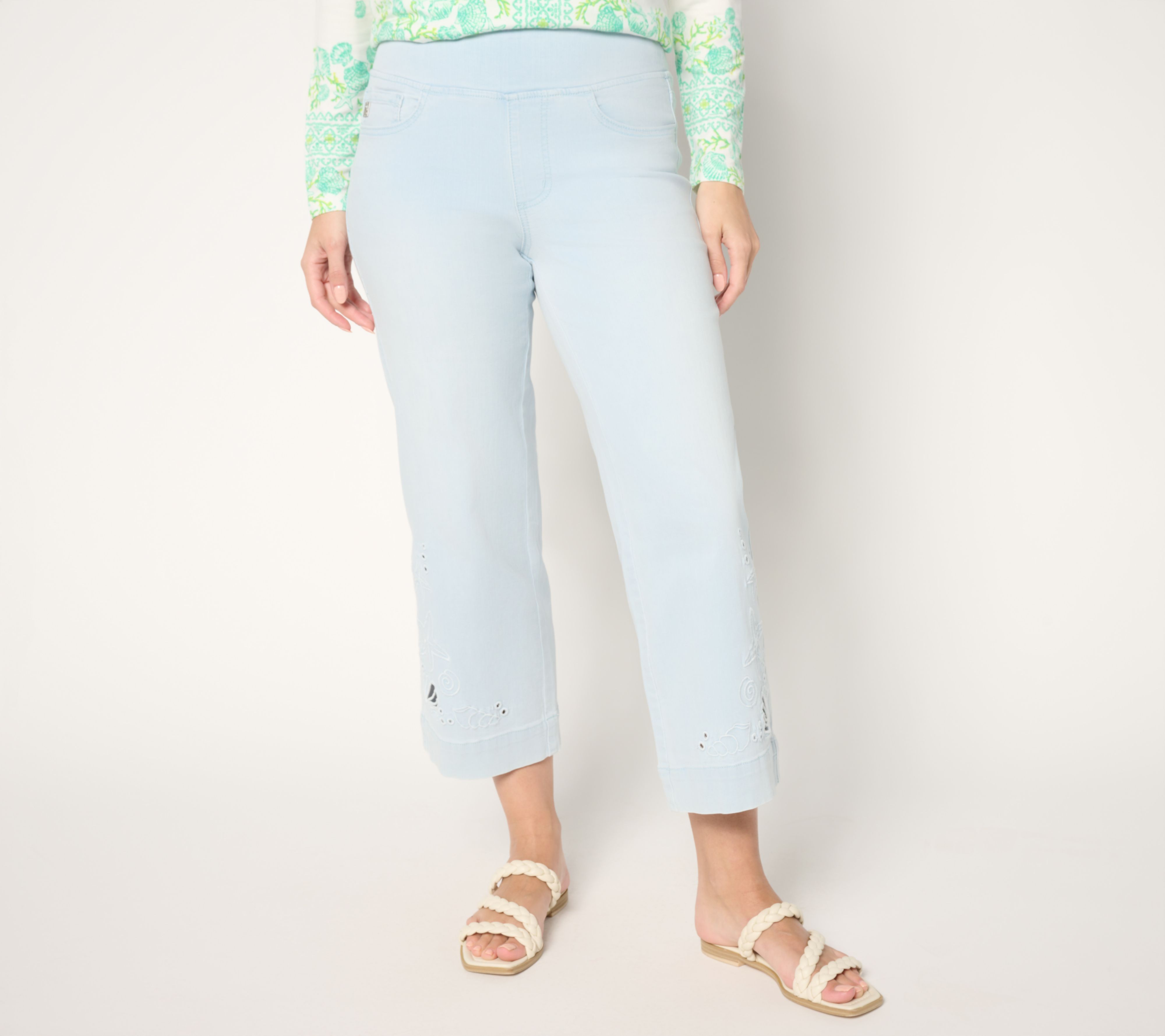 Belle by Kim Gravel Petite TripleLuxe Denim Sealife Eyelet Crop