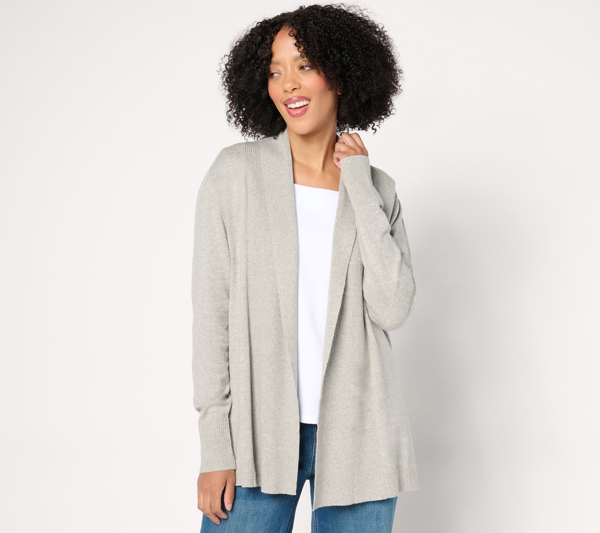 "As Is" Denim & Co. Regular Cashmere Blend Shawl Collar Tunic Cardigan