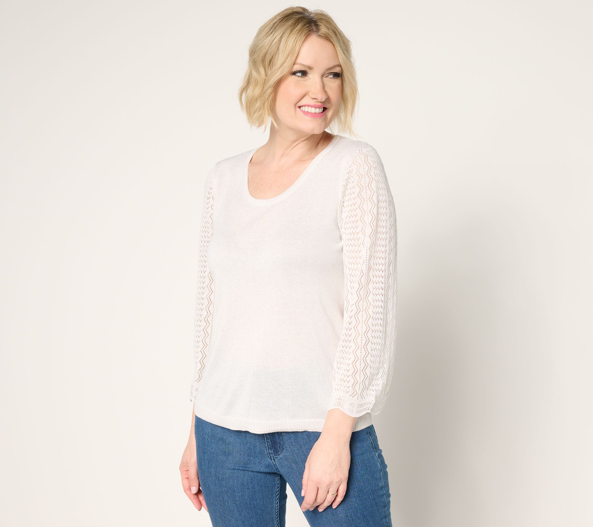 BEAUTIFUL by Lawrence Zarian Scoop Neck Novelty Stitch Top with Lurex