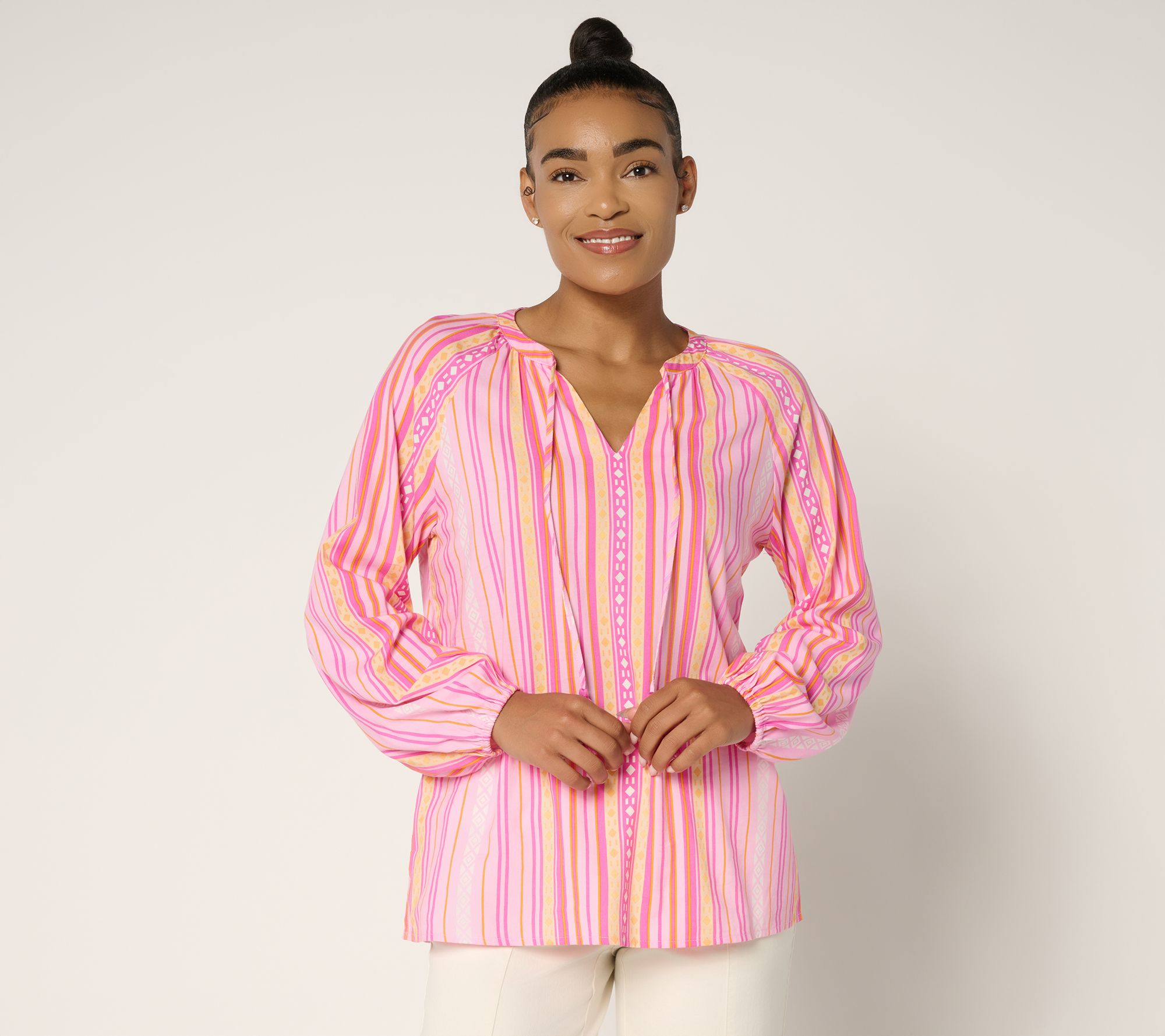 Belle by Kim Gravel Sunkissed Stripe Tassel Blouse