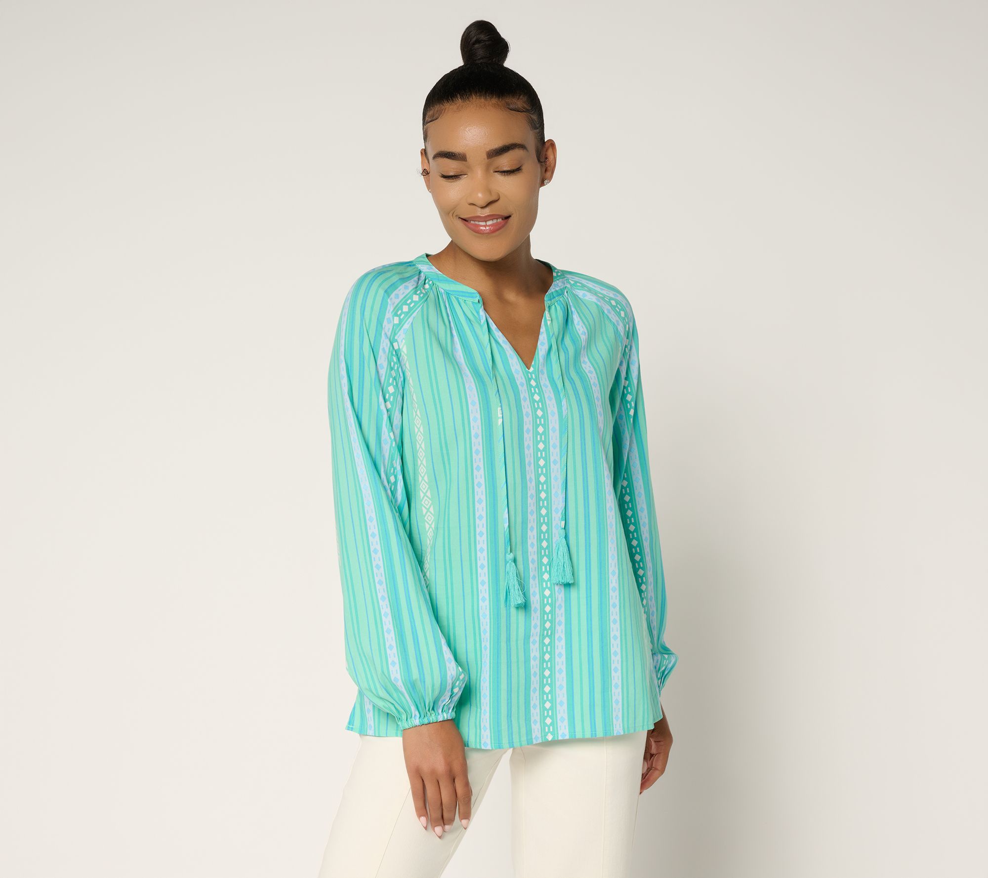 Belle by Kim Gravel Sunkissed Stripe Tassel Blouse