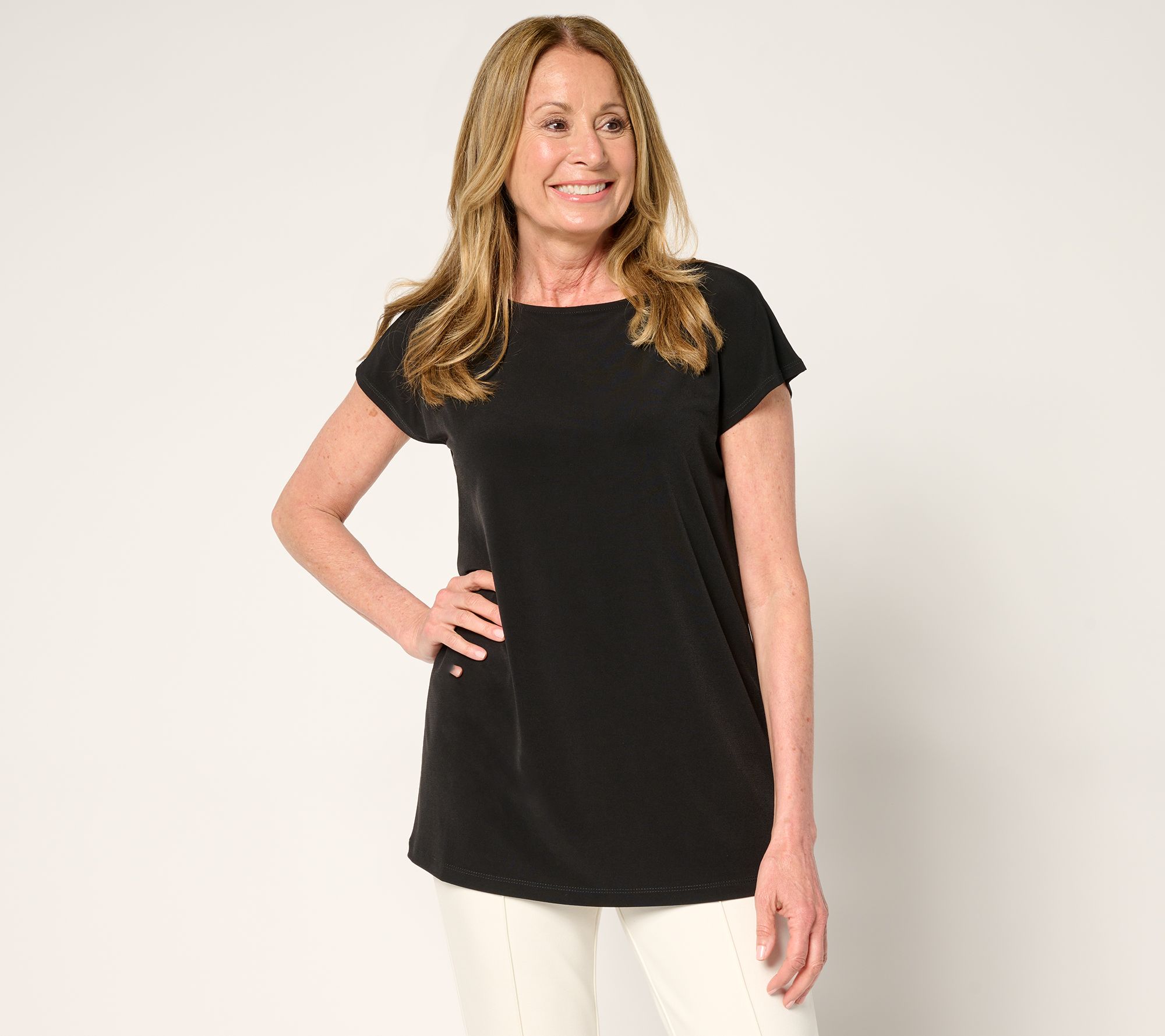 Susan Graver Petite Modern Essentials Liquid Knit Boatneck Tunic