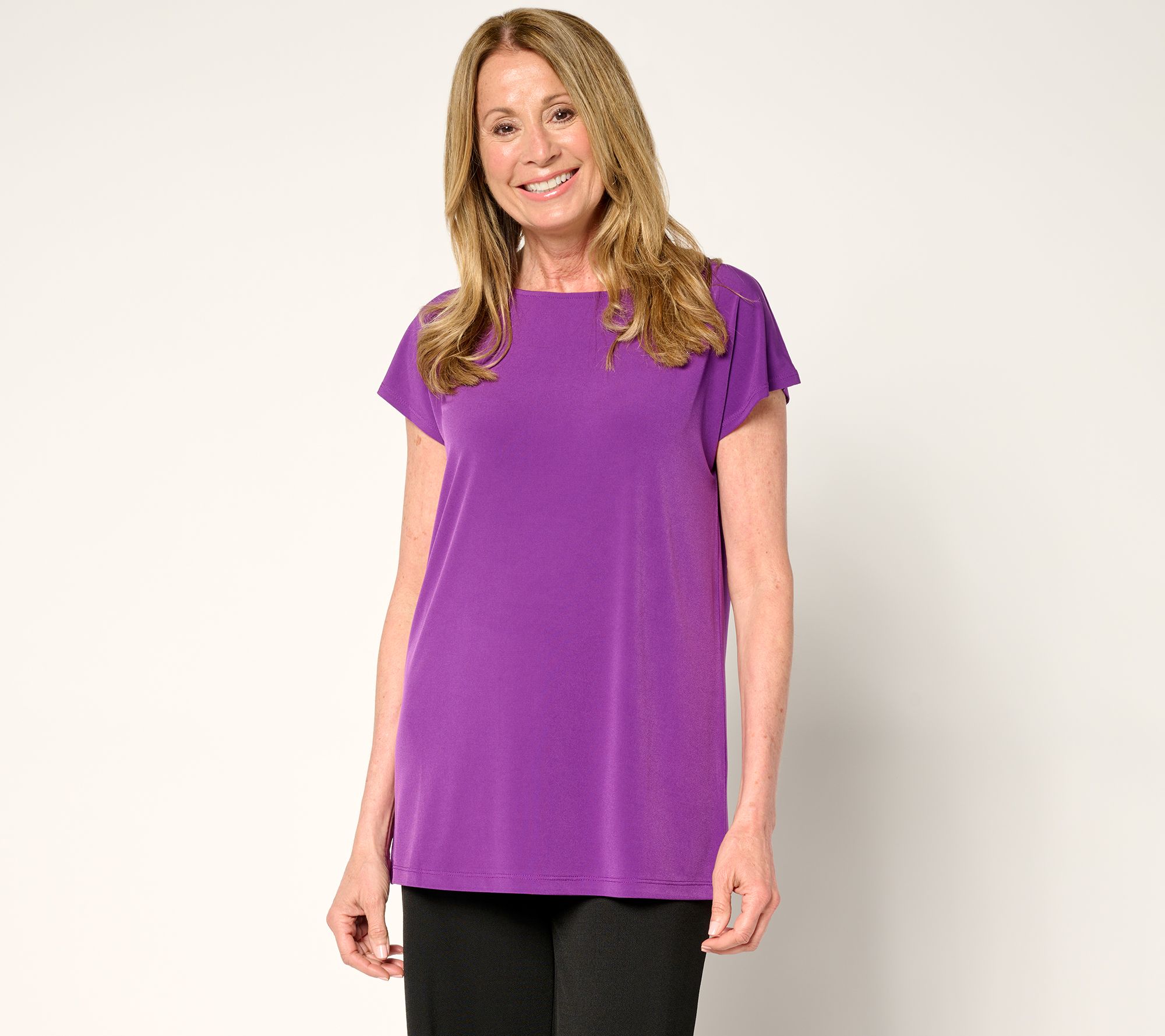 Susan Graver Petite Modern Essentials Liquid Knit Boatneck Tunic