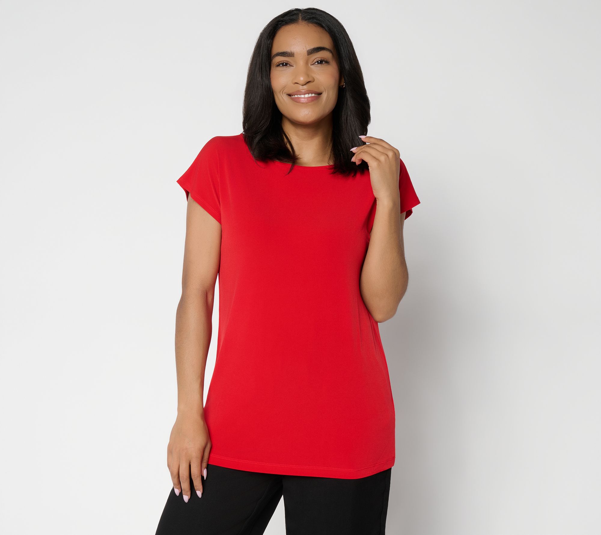 Susan Graver Petite Modern Essentials Liquid Knit Boatneck Tunic