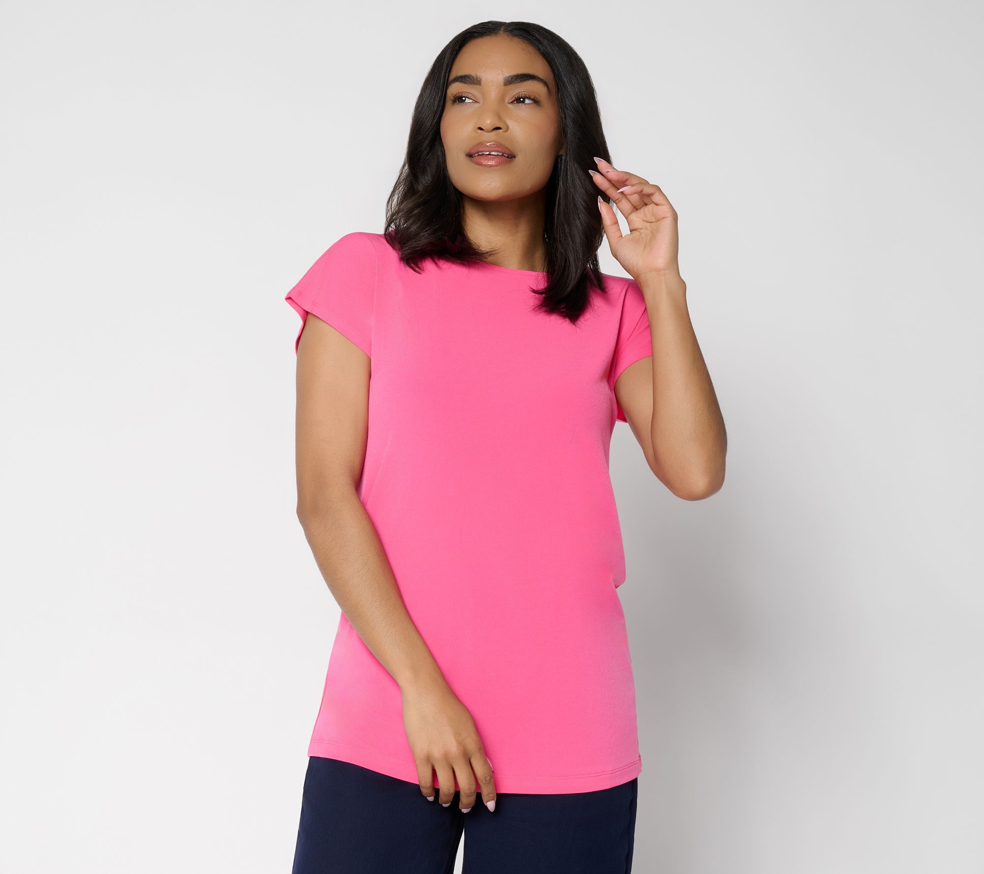 Susan Graver Petite Modern Essentials Liquid Knit Boatneck Tunic