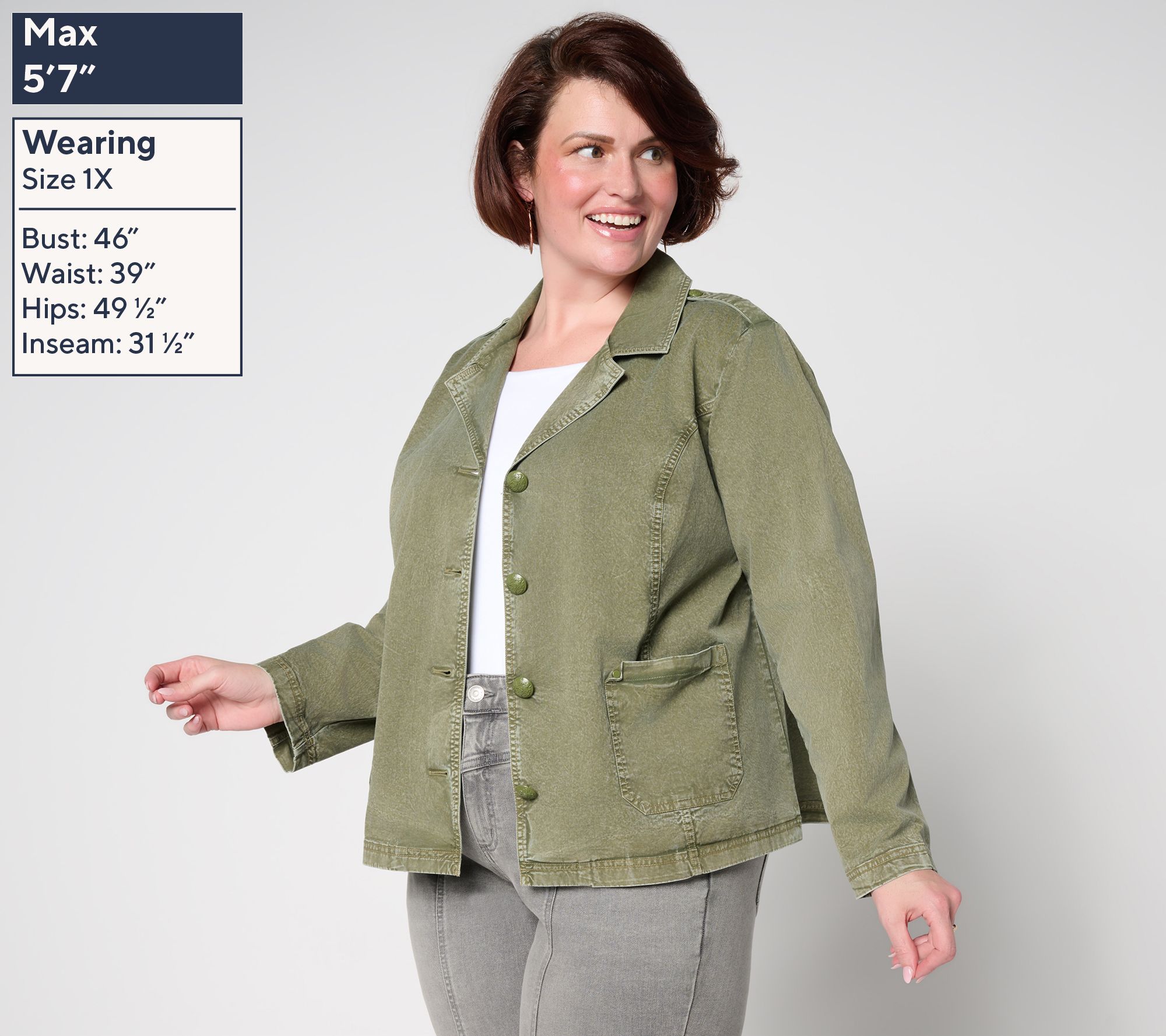 LOGO by Lori Goldstein Stone Wash Notched Collar Blazer