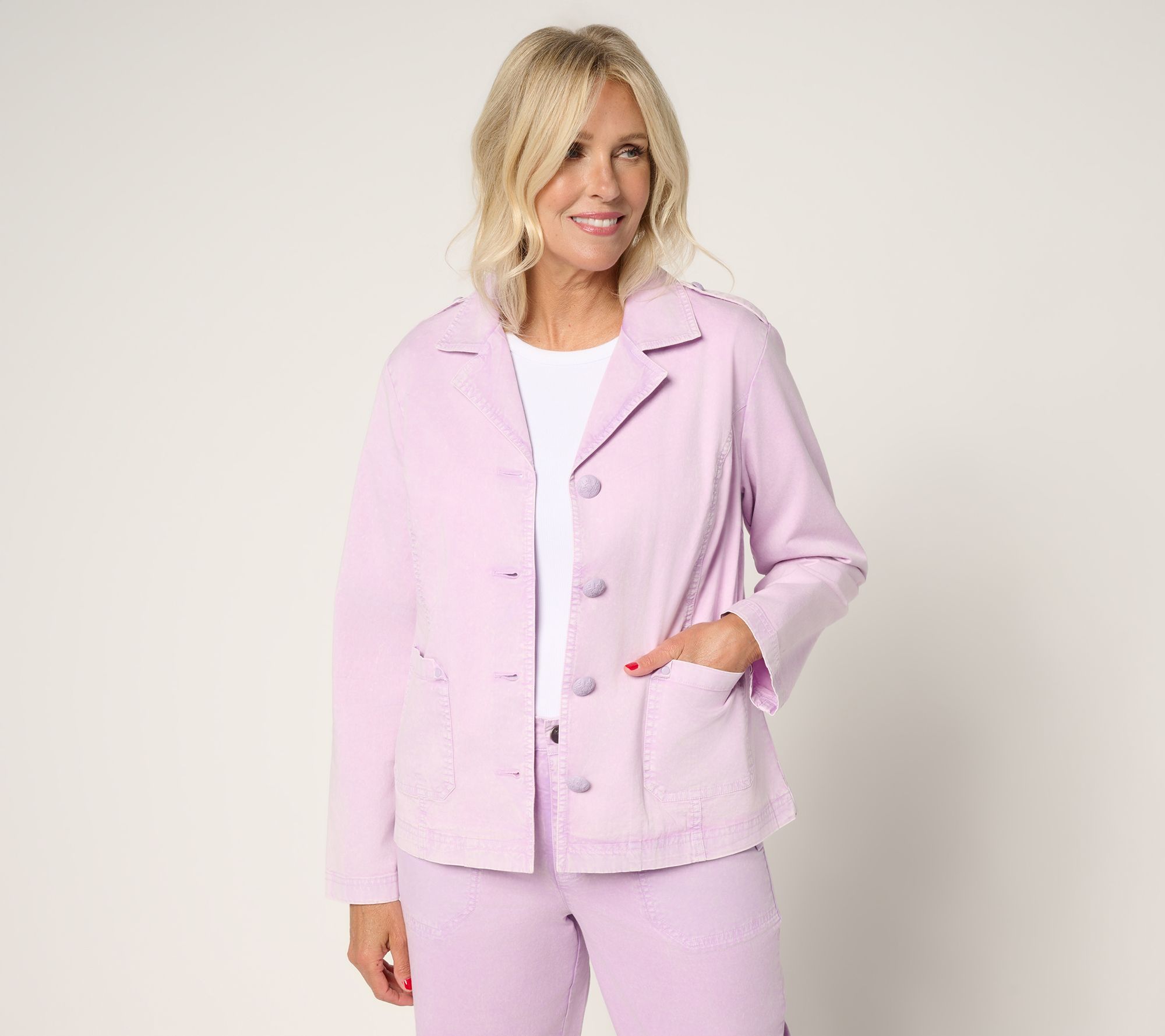 LOGO by Lori Goldstein Stone Wash Notched Collar Blazer
