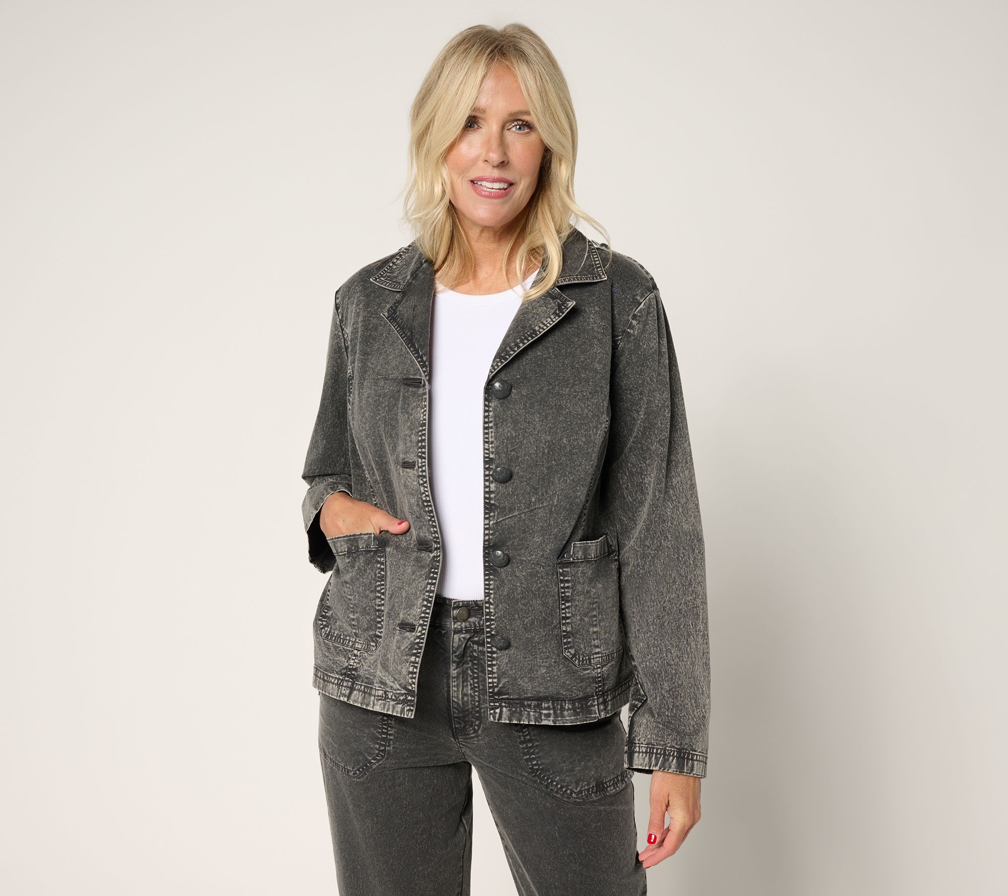LOGO by Lori Goldstein Stone Wash Notched Collar Blazer