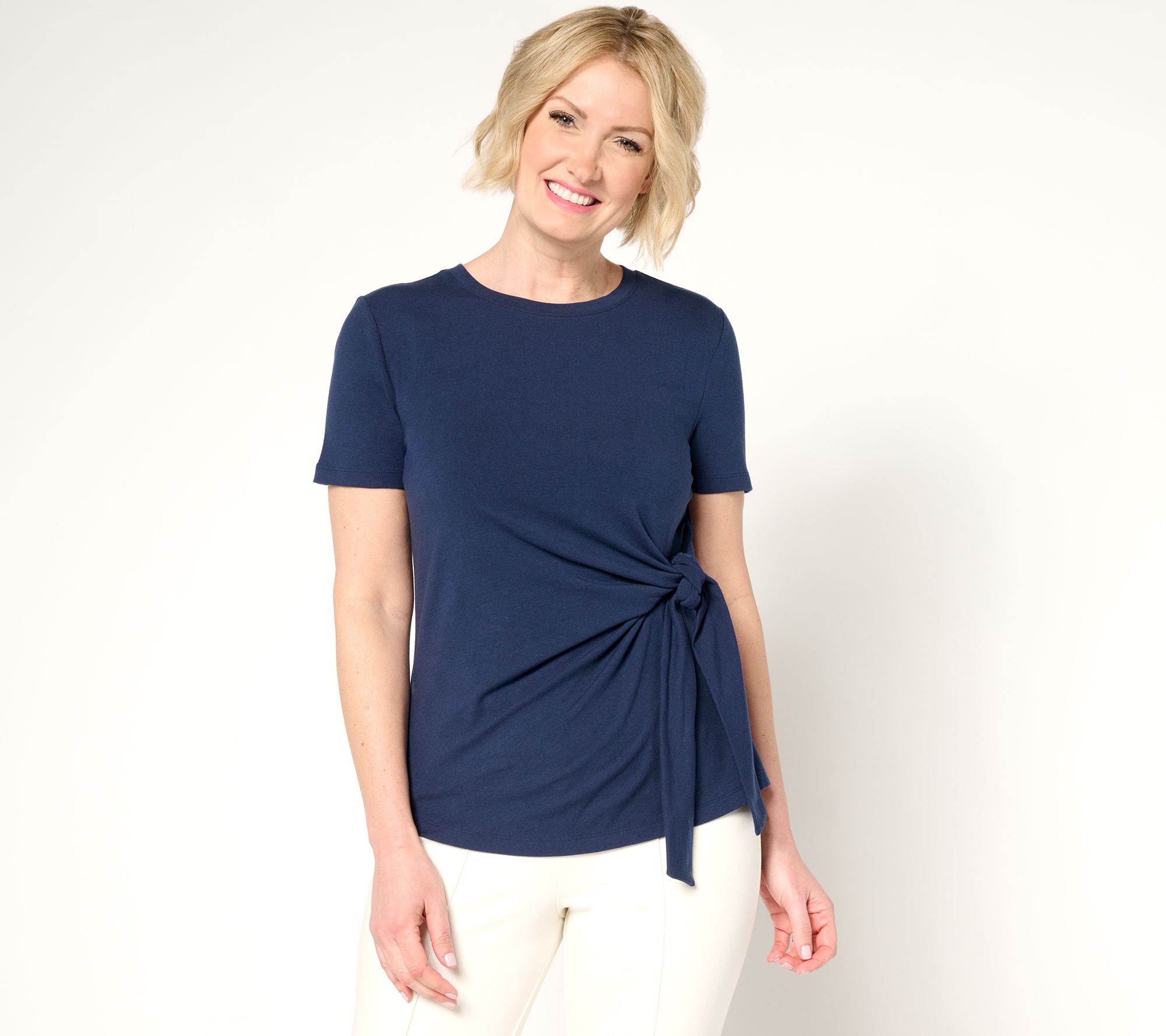 BEAUTIFUL by Lawrence Zarian Classic Knit Short Sleeve Tie Front Top