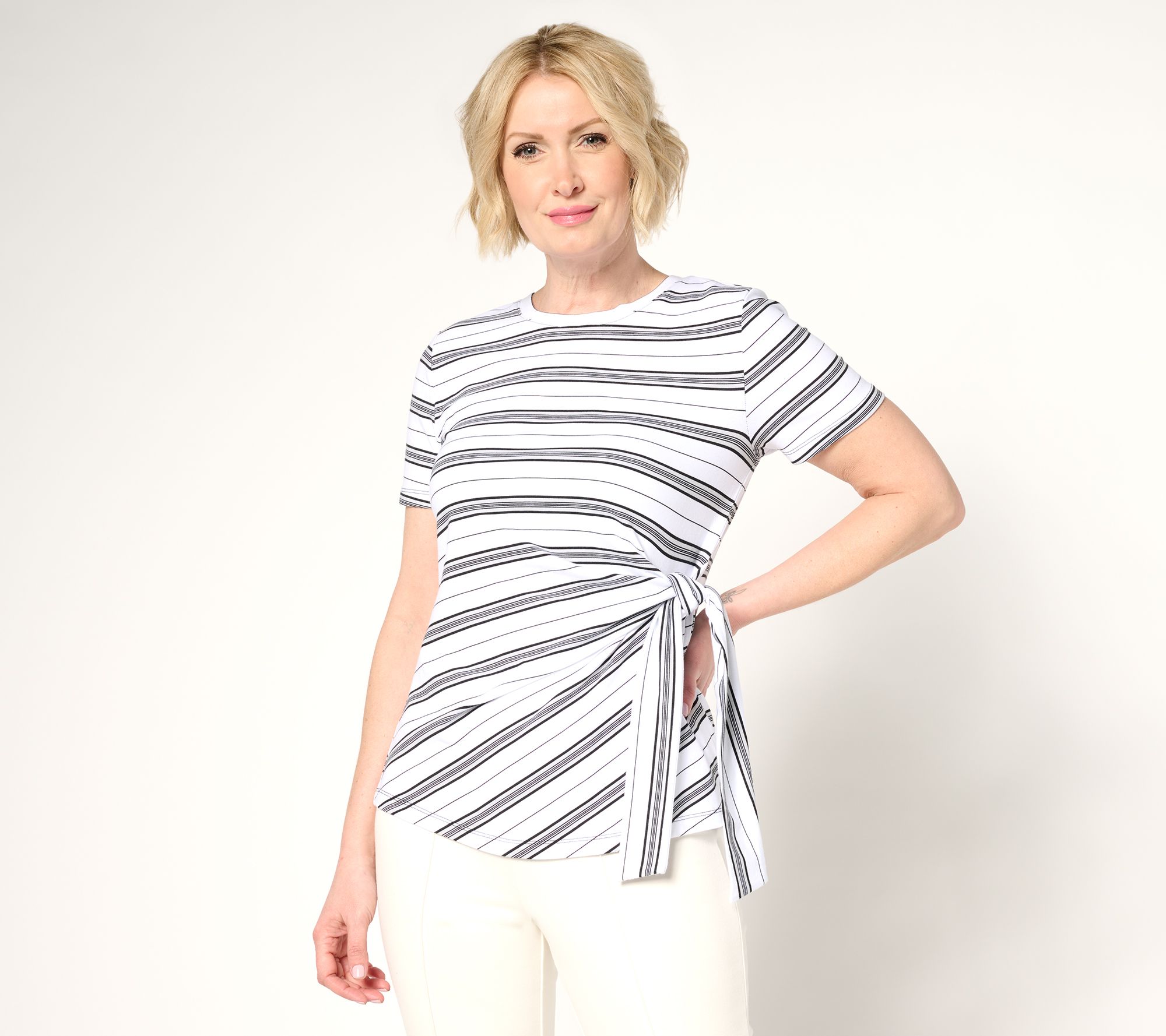 BEAUTIFUL by Lawrence Zarian Classic Knit Short Sleeve Tie Front Top