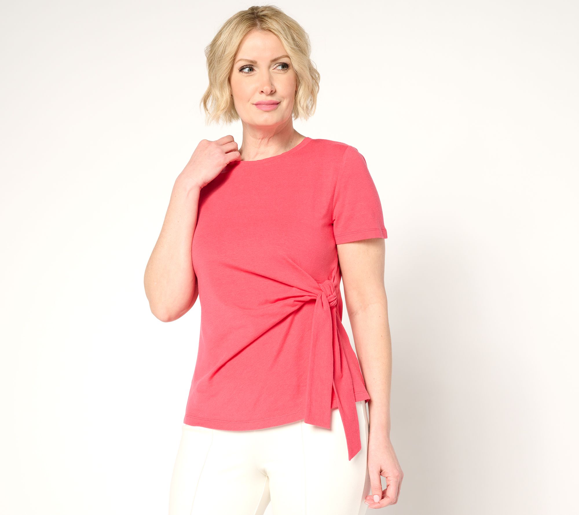 BEAUTIFUL by Lawrence Zarian Classic Knit Short Sleeve Tie Front Top