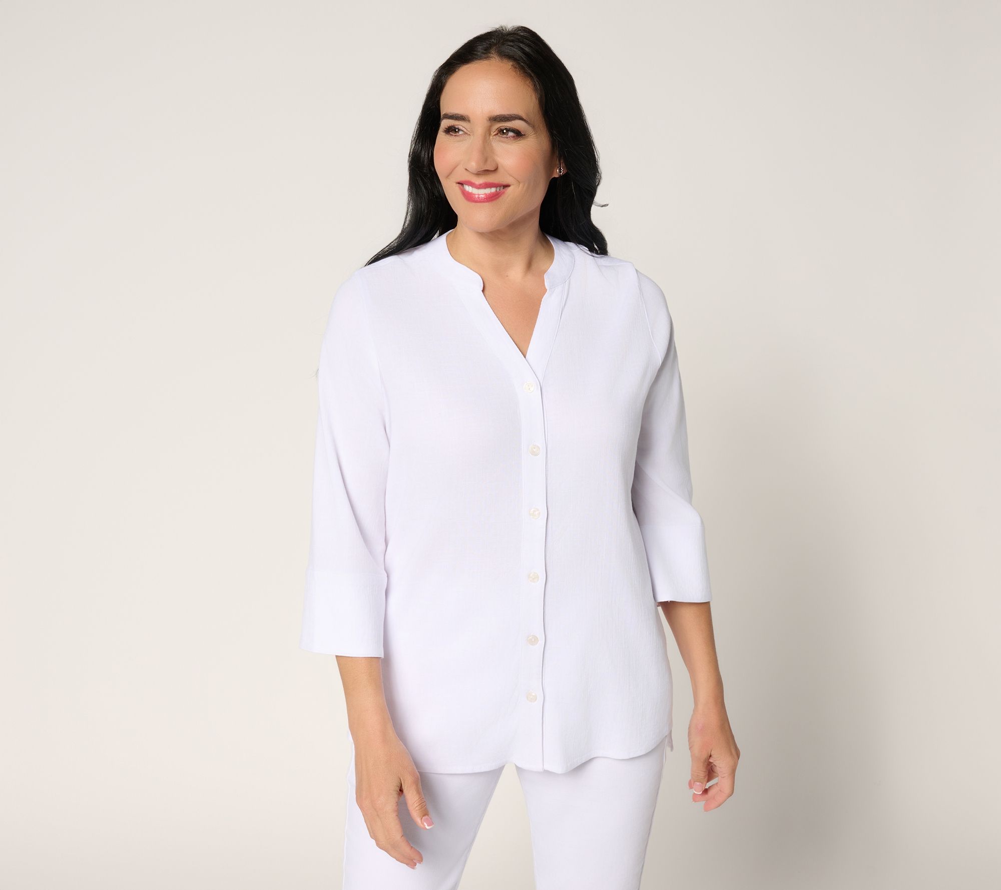Attitudes by Renee Regular Stretch Woven Button Front Tunic