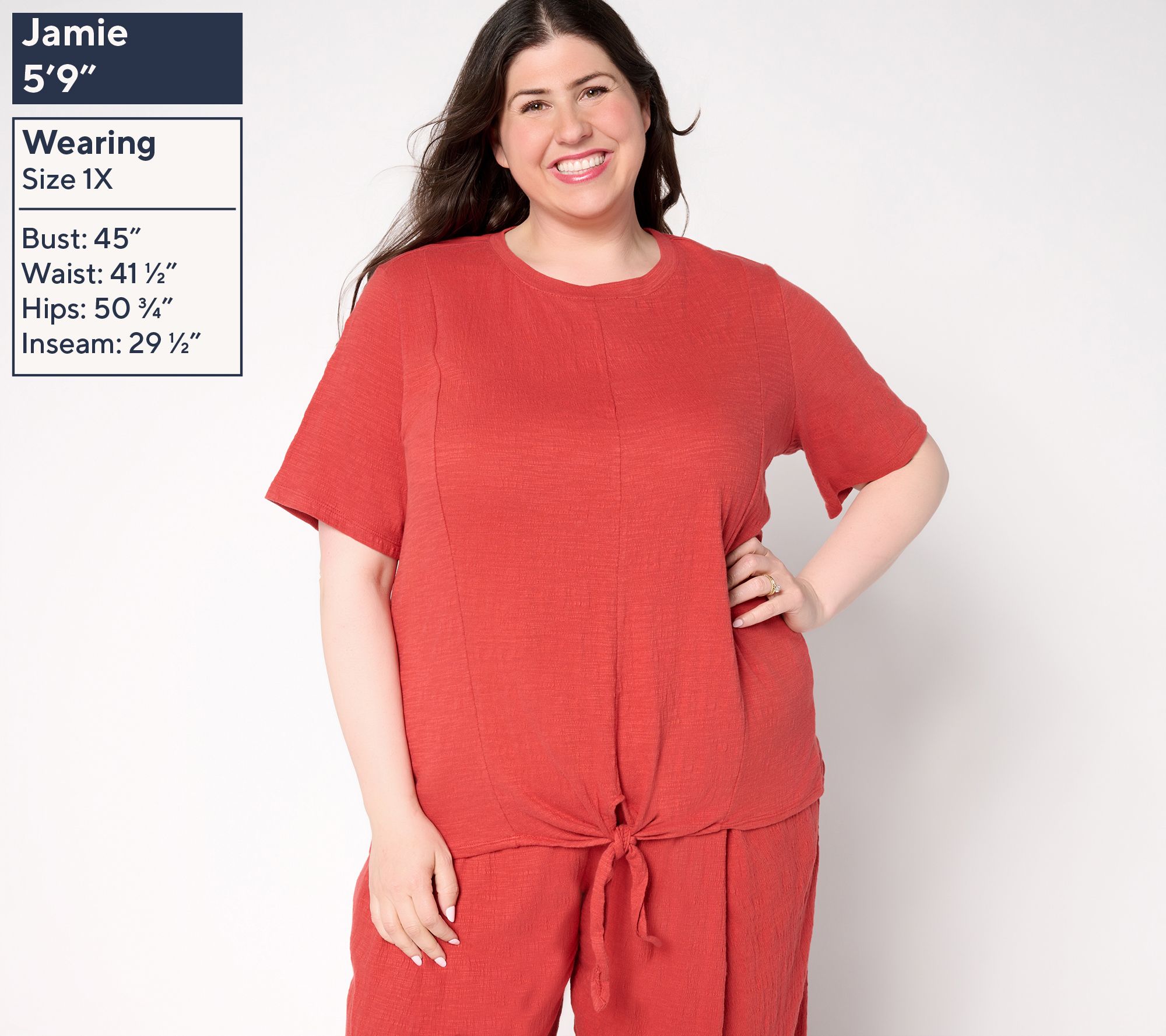 AnyBody Crinkle Knit Jersey Tie Front Tee - QVC.com