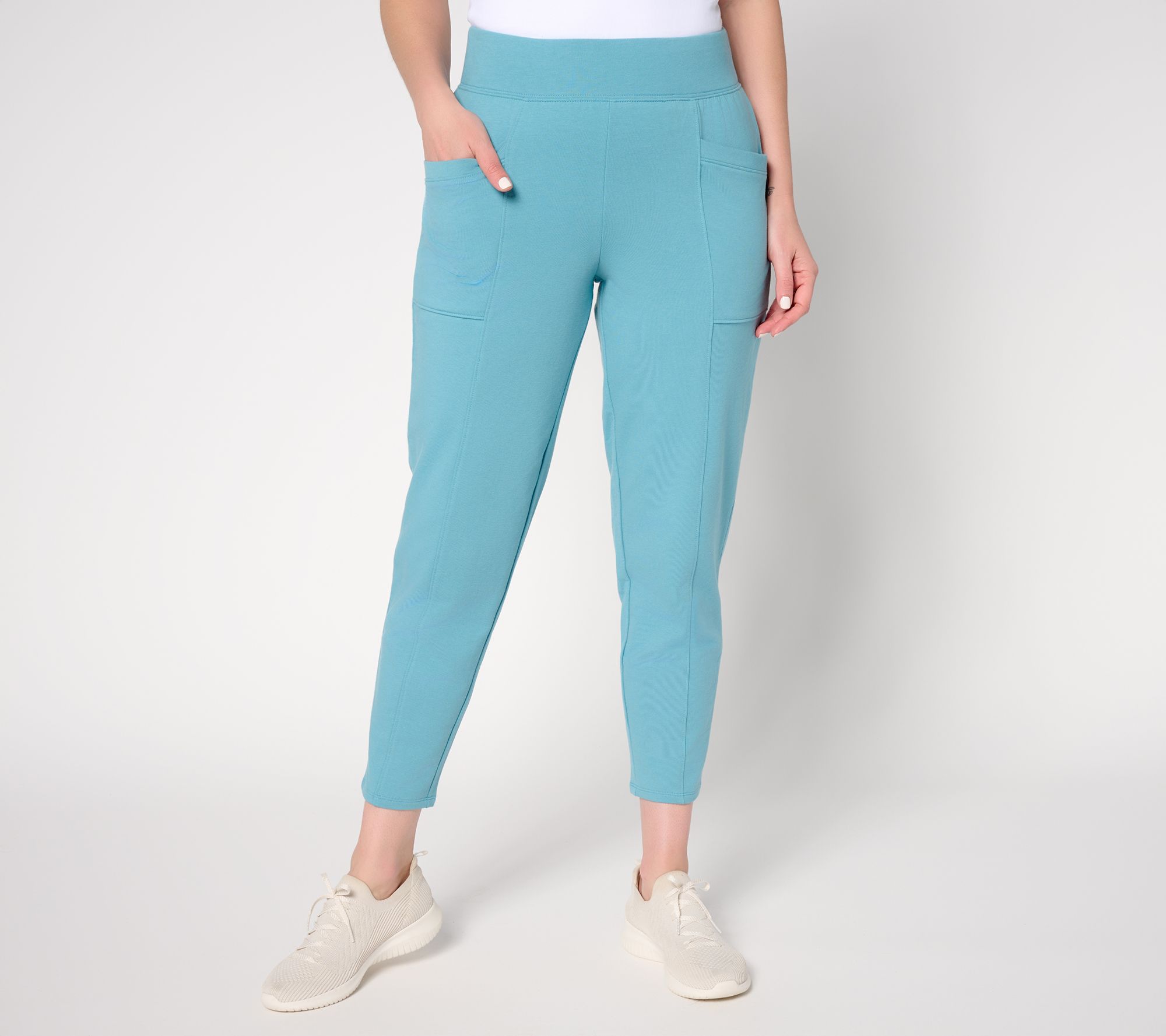 Denim & Co. Active Petite French Terry Ankle Pant with Seaming