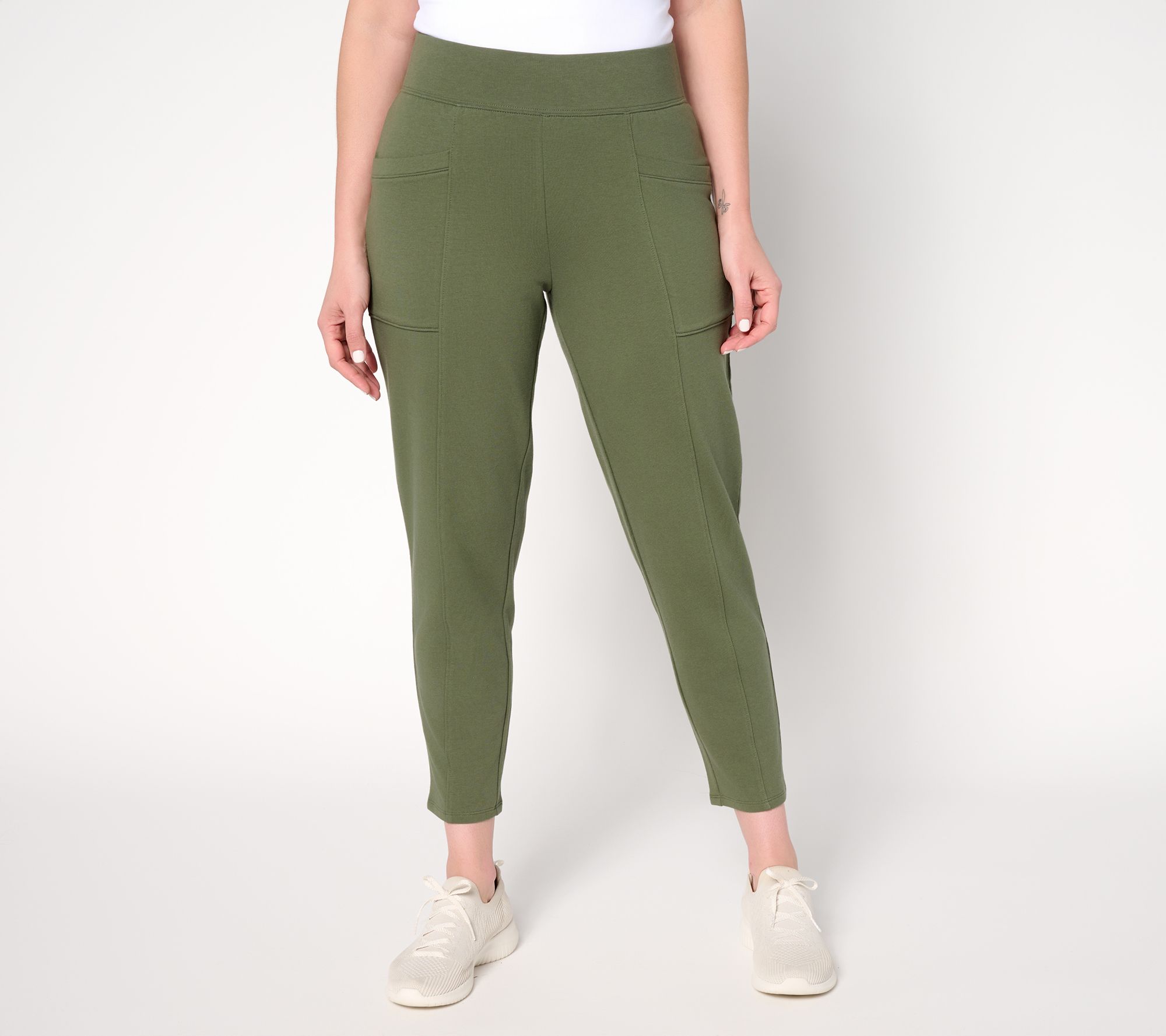 Denim & Co. Active Petite French Terry Ankle Pant with Seaming