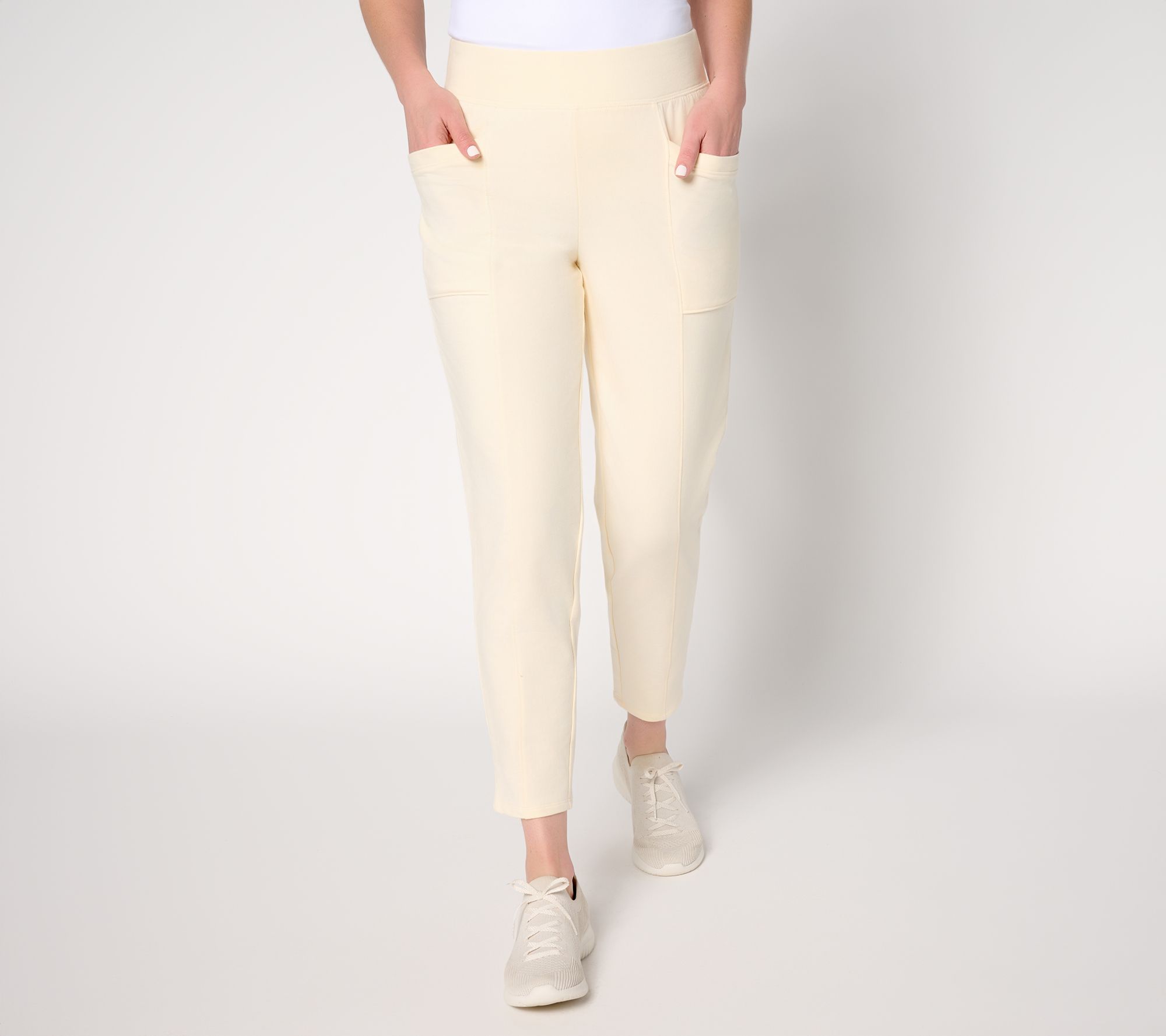 Denim & Co. Active Petite French Terry Ankle Pant with Seaming
