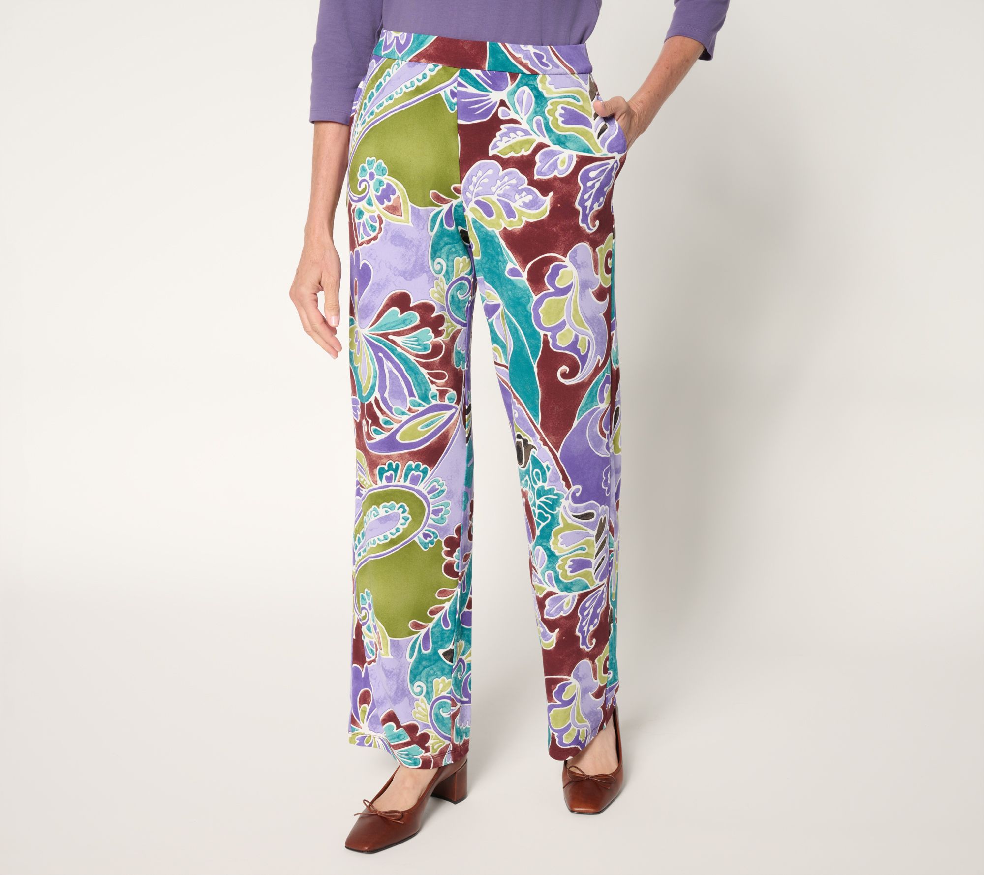 Susan Graver Regular Printed Liquid Knit Wide Leg Pants