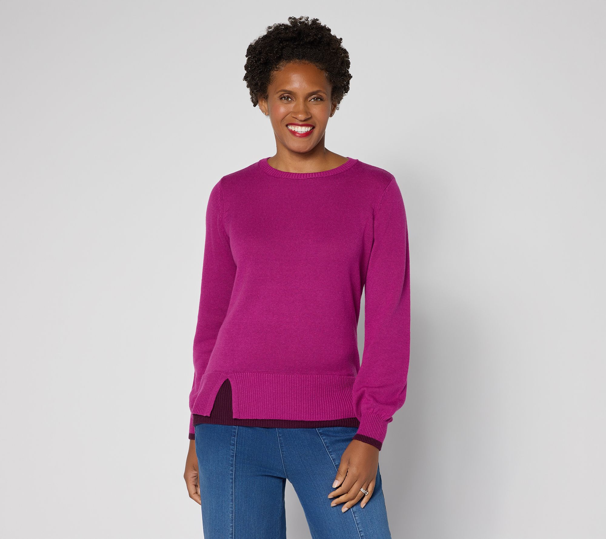 Belle by Kim Gravel Layered Hem Side Slit Sweater